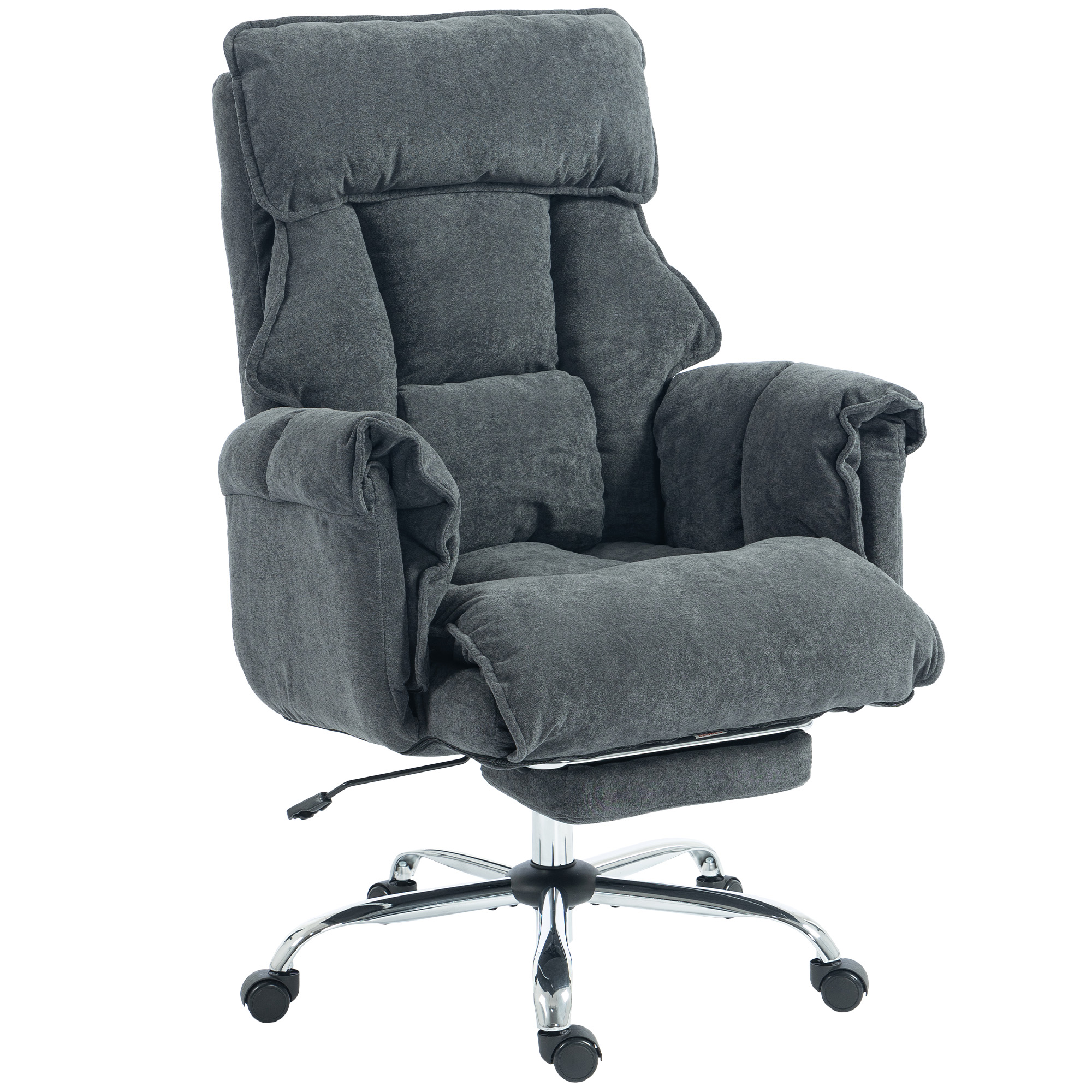 Bürostuhl Höhenverstellbarer Drehstuhl mit Lendenwirbelstütze, Fußstütze, Schneeflanell, 80 x 80 x 106-114 cm Dunkelgrau