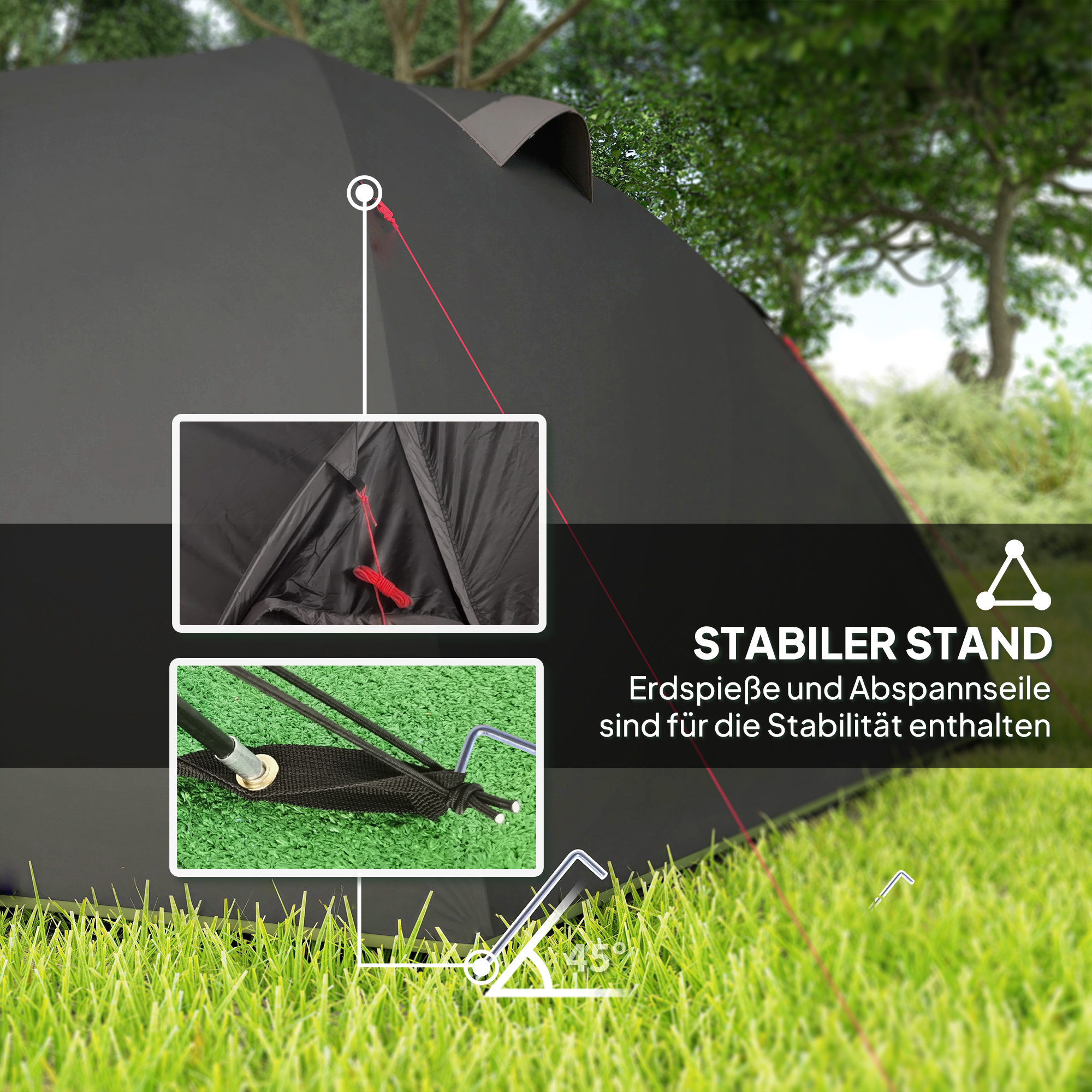 Campingzelt für 2 Personen leicht, stabil UV 50+ Tunnelzelt mit Vordach Seitentür&Fenster Schwarz