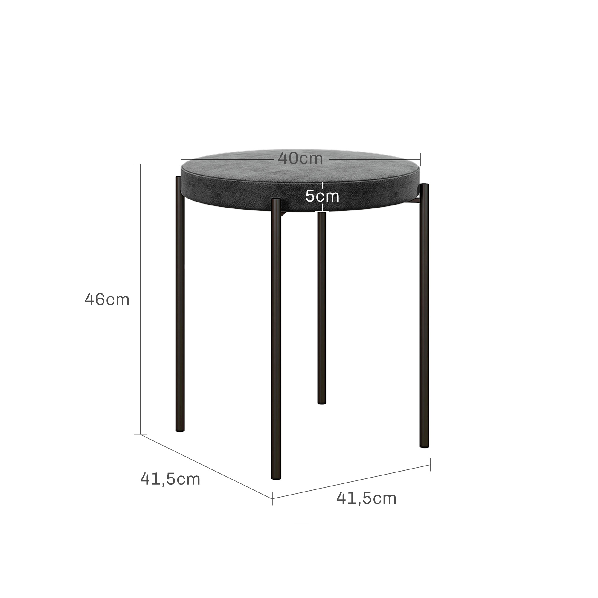 Küchenhocker 4-er Set, stapelbar, Samtoptik, bis 100kg, Stahlrahmen, 41,5 x 41,5 x 46 cm, Dunkelgrau