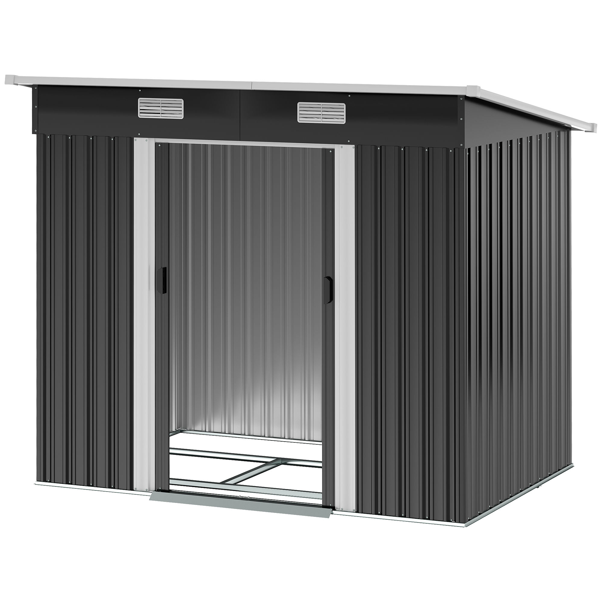 Gerätehaus Metall 2,3 m² 207 x 130 x 182 cm Geräteschuppen mit Pultdach Fenster Bodenrahmen Schwarz Gerätehaus Metall 2,3 m² 207 x 130 x 182 cm Geräteschuppen mit Pultdach Fenster Bodenrahmen Schwarz