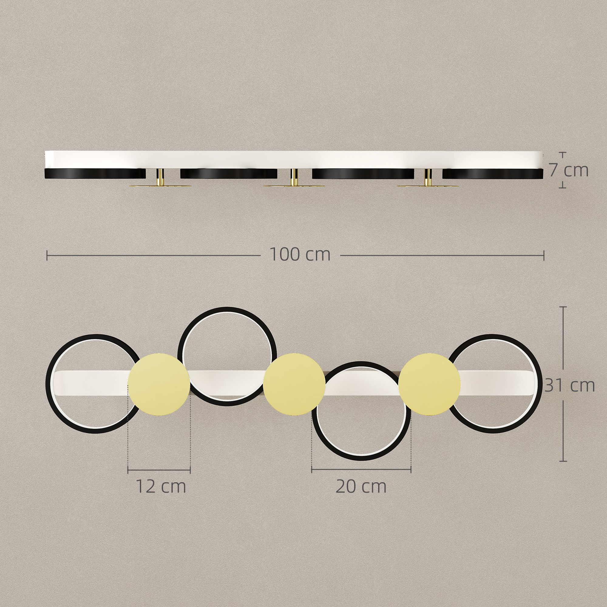 Deckenleuchte LED 38W 1500LM 3000K-6500K Deckenlampe Wohnzimmerlampe mit 4 Glühbirnen Fernbedienung Schwarz+Gold