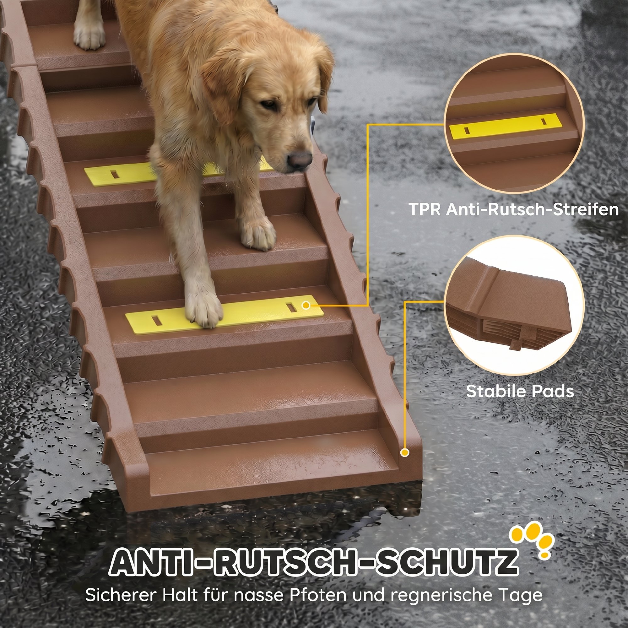 Hunderampe Auto klappbar Hundetreppe mit 10 Stufen Rutschfester Oberfläche, 154x40cm ür mittelgröße Hunde bis 25kg