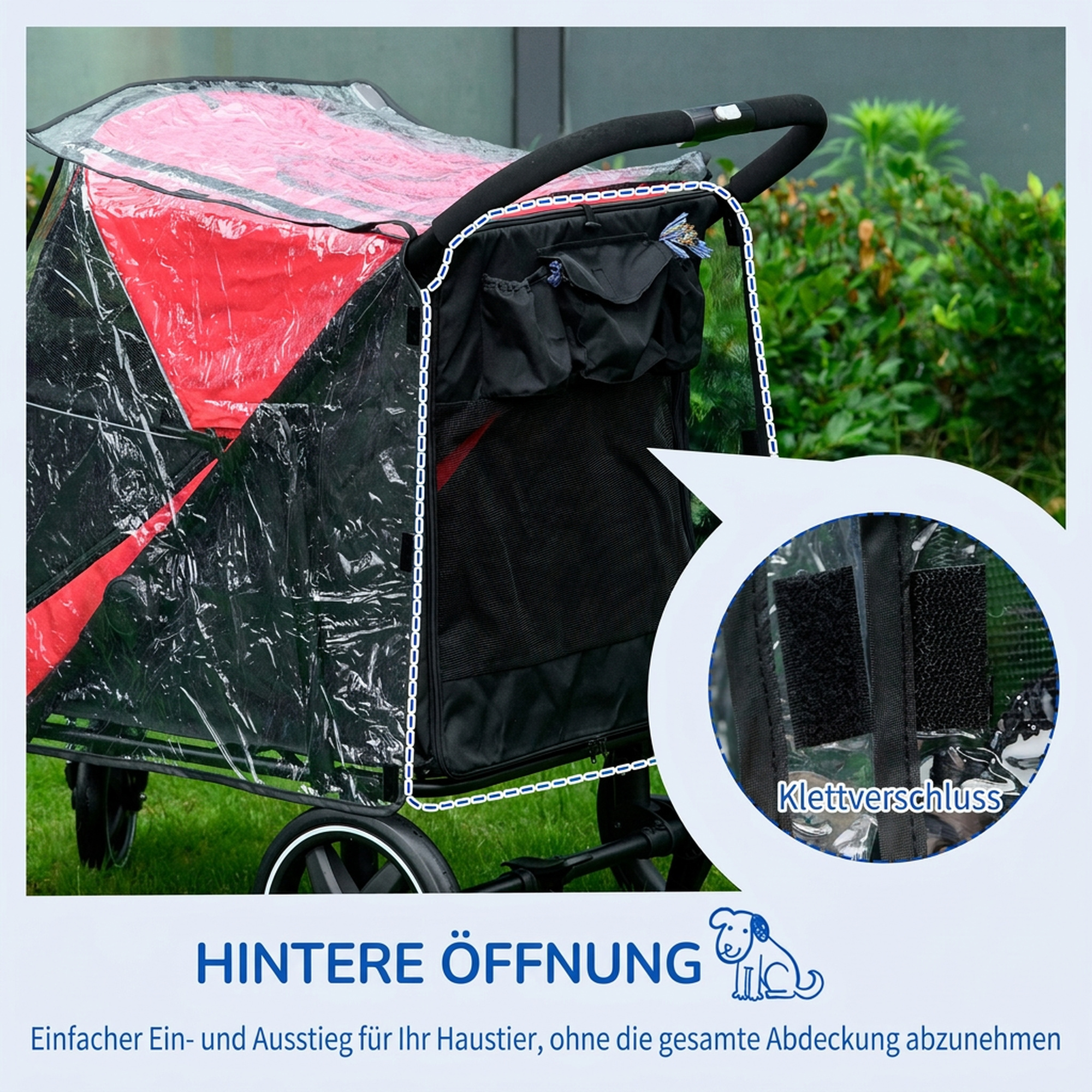 Hundebuggy Regenschutz Regenschutz für Hundebuggy Regenverdeck mit  rückseitigem Einstieg Klettverschlüsse