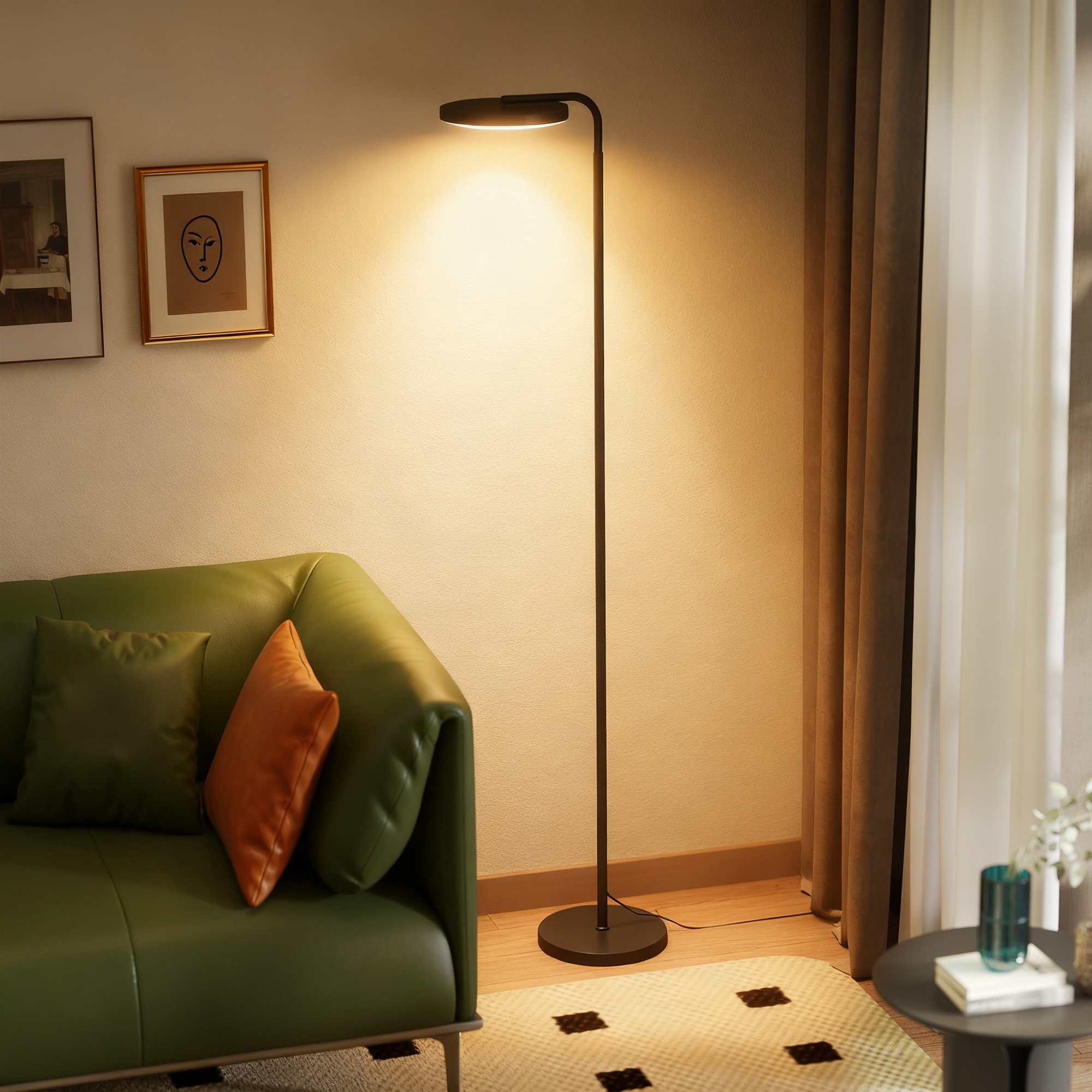 LED-Stehlampe mit magnetischer Fernbedienung, flexibel verstellbar, drehbar, Metall, Schwarz