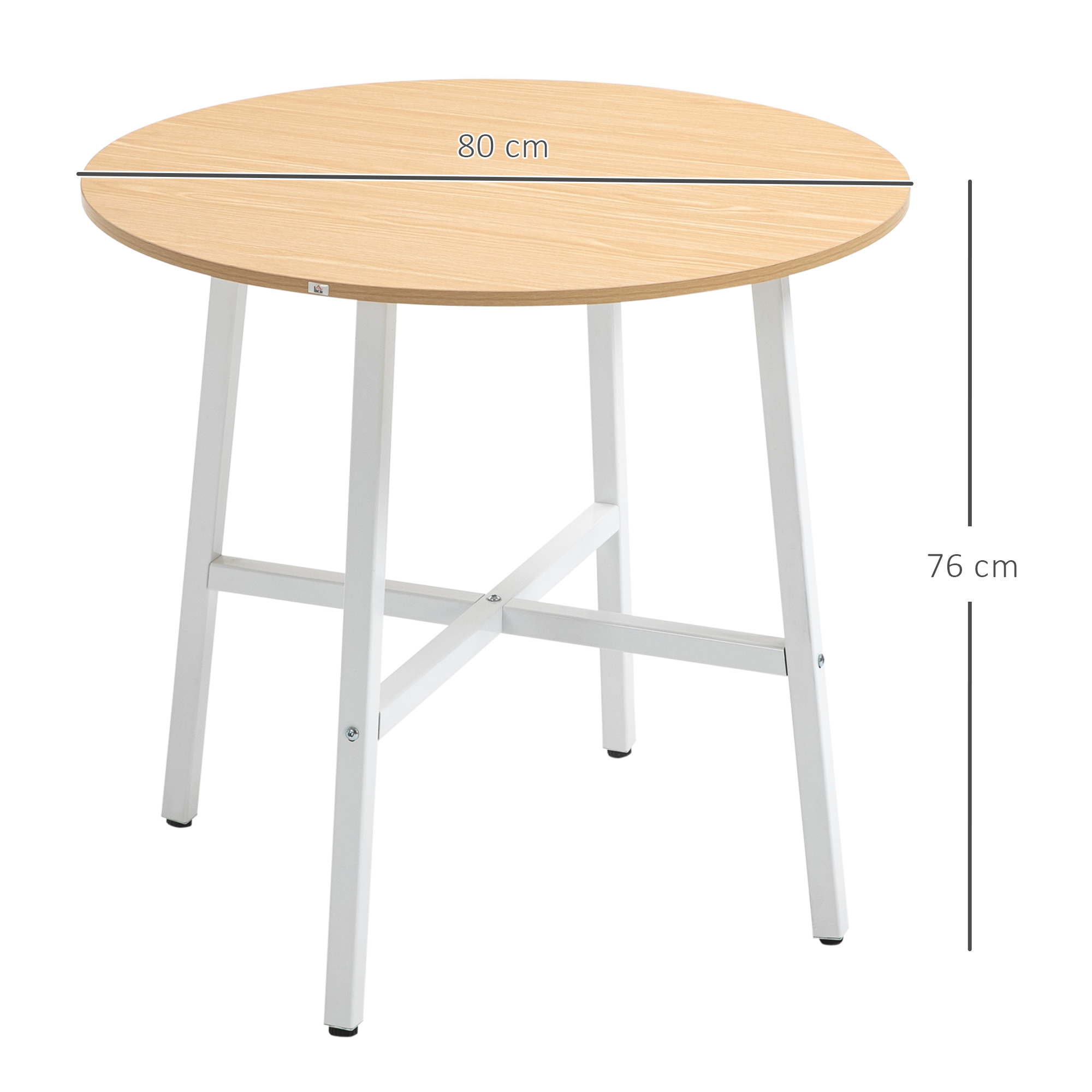 Esstisch, industrieller Stil, abgerundetes Design, stabil bis 60 kg, Ø80 x 76H cm, Naturholz/Weiß