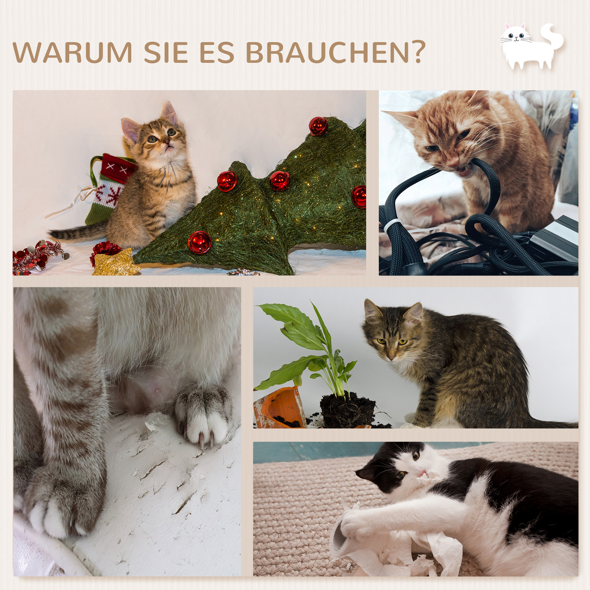 Kletterwand Katzen 7-teilig Katzen Kletterwand Set mit Katzenhaus, Plattform, Plattform Grau