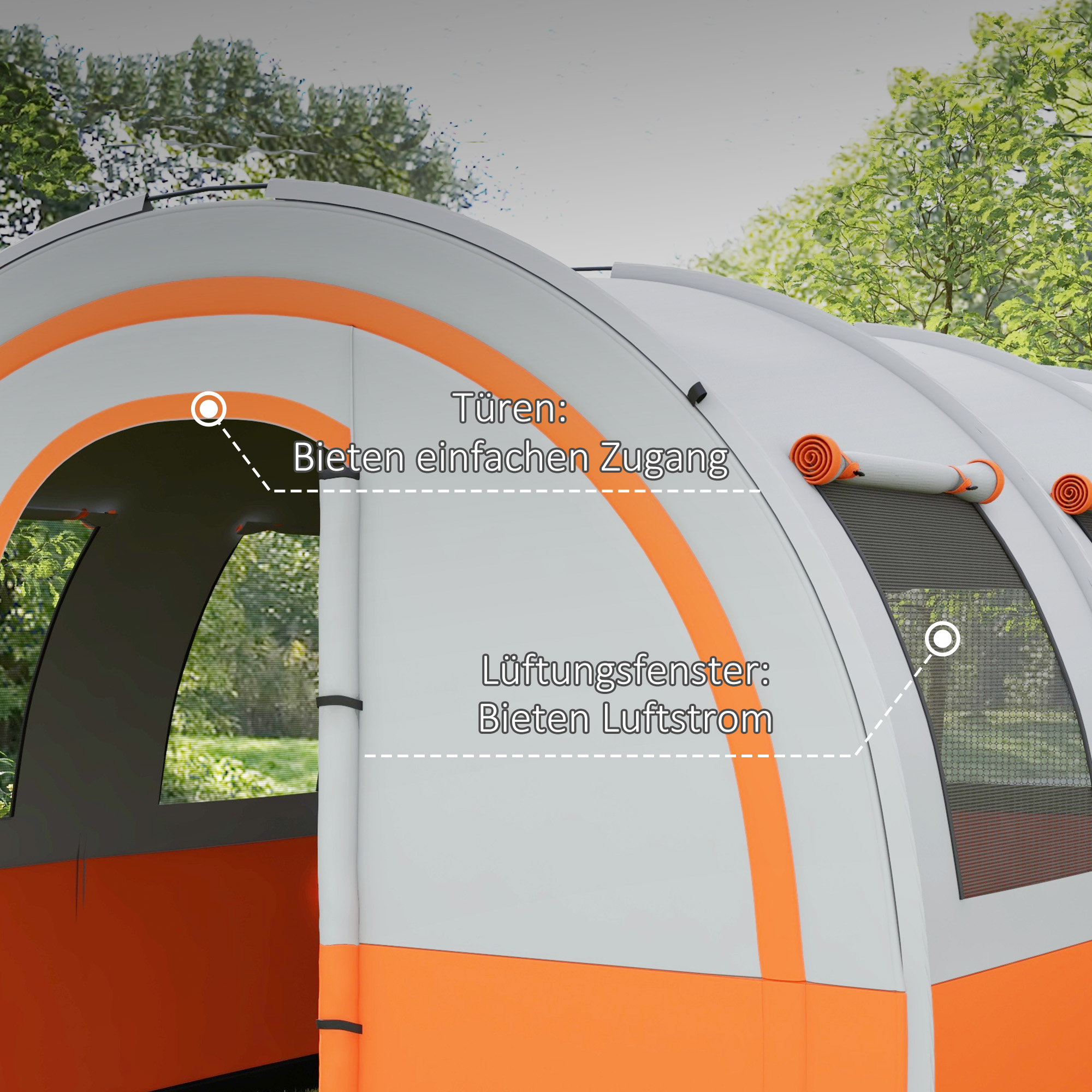 Campingzelt bis 6 Pers., Familienzelt, separate Bereiche, wasserdicht, Cremeweiß