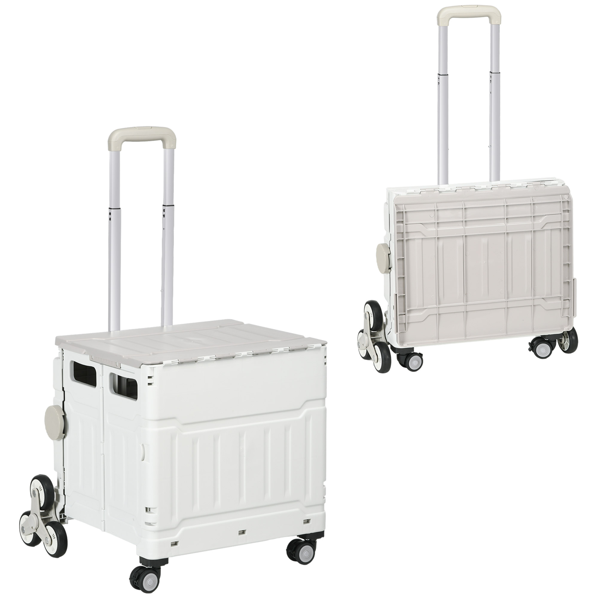 Einkaufstrolley Treppensteiger Mobile Transportbox,  klappbar, Teleskopgriff, bis max. 65 Kilo belastbar, Weiß