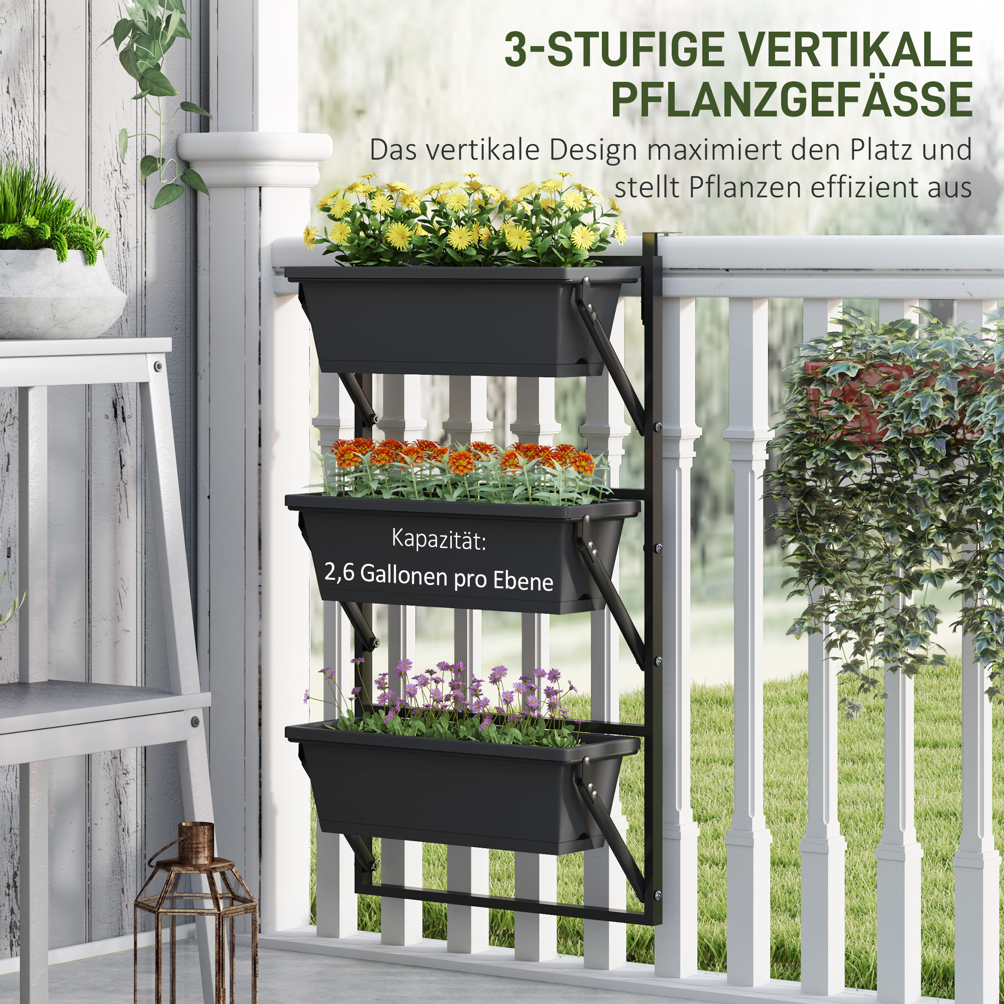 er Set Blumentopf Pflanzkübel mit Löcher, 56x42 cm Pflanztöpfe, eckig Pflanztopf, Kunststoff Dunkelgrau
