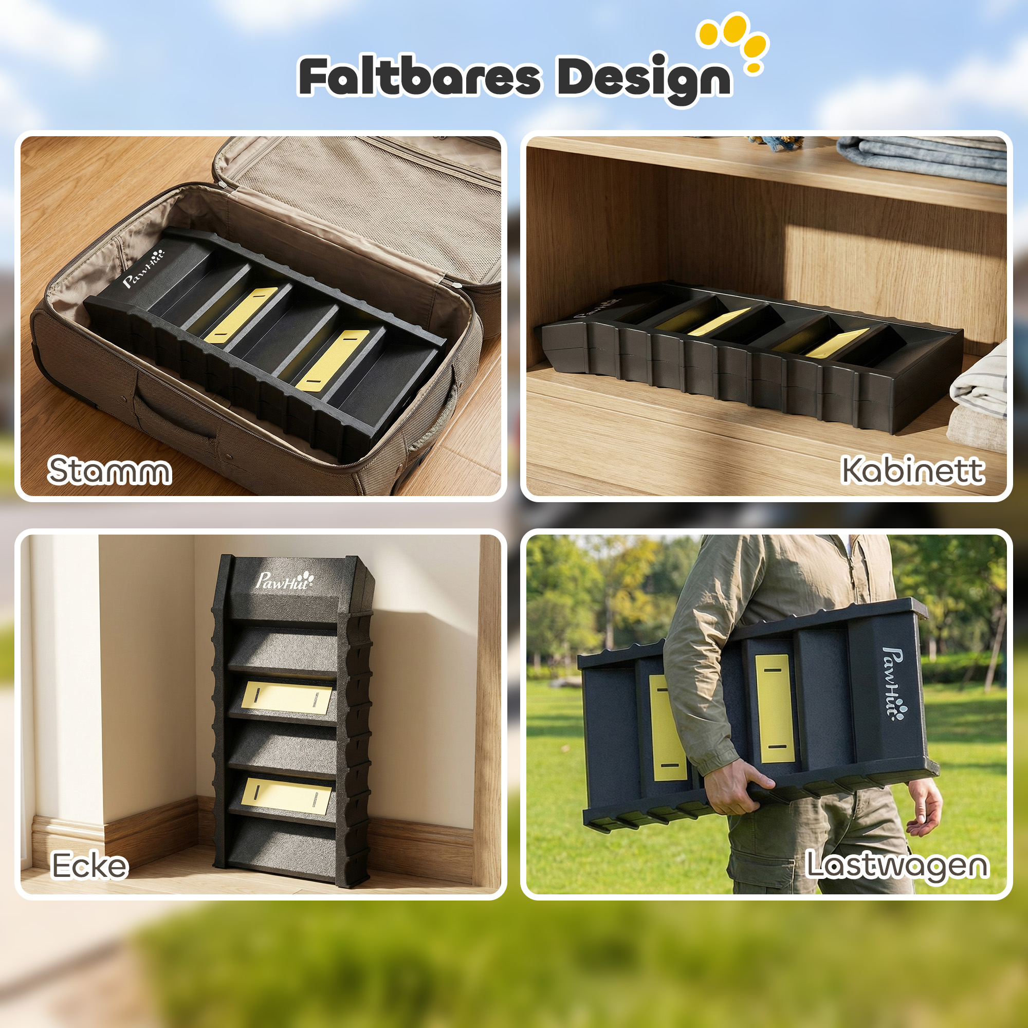 Hunderampe klappbar Hundetreppe Auto & SUV rutschfest Hundeautorampe für Große & Kleine Tiere bis 68 kg 154x40cm Schwarz