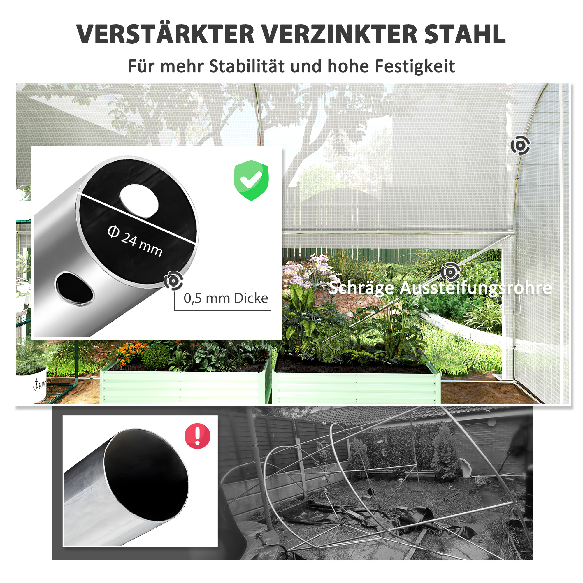 3 x 2 x 2 m Polytunnel-Gewächshaus mit aufrollbaren Seitenwänden, UV-beständiger Kunststoff-Plane und Stahlrahmen, Weiß