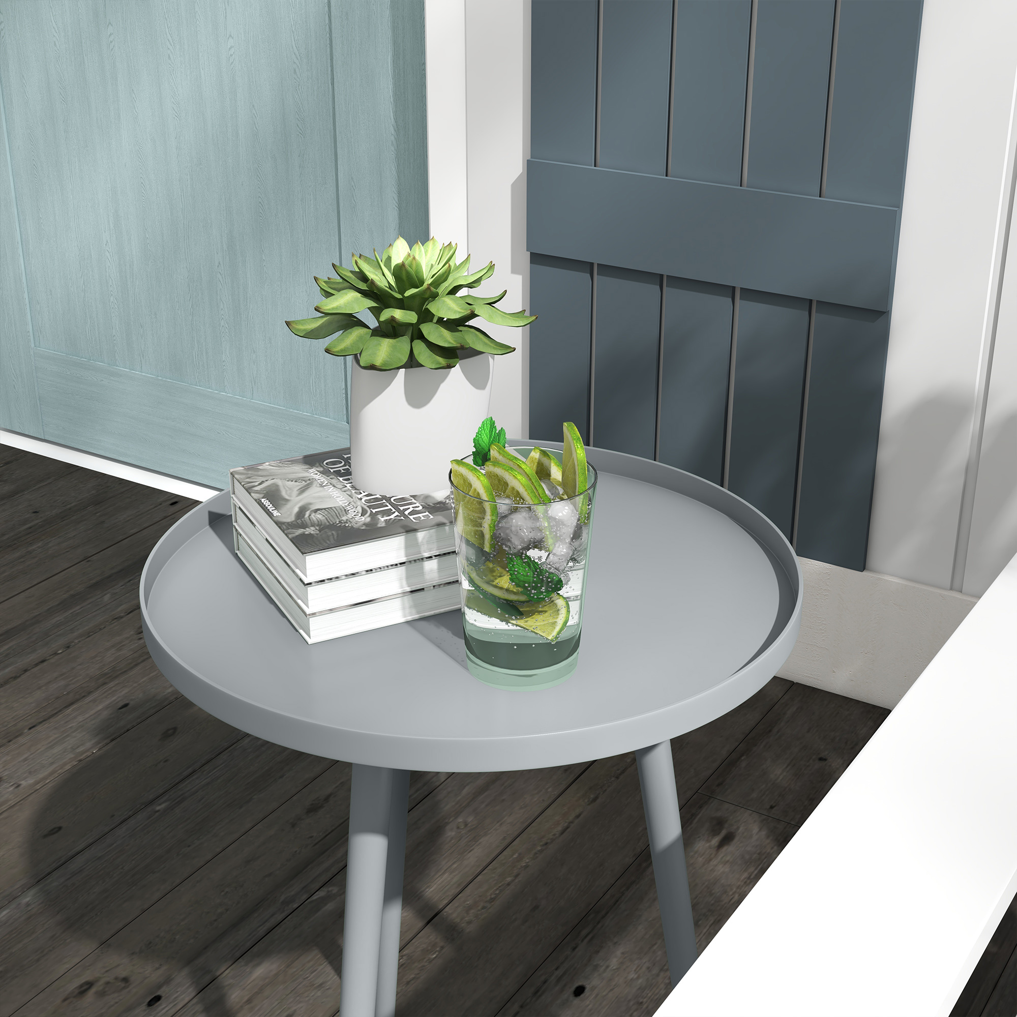 Beistelltisch, Couchtisch, Gartentisch, Terrassentisch für Garten, Balkon, Stahl, 40 x 40 x 50 cm, Grau