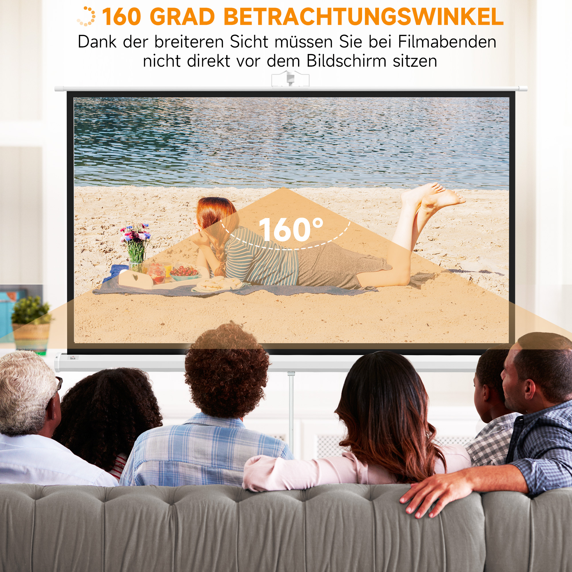 Beamer-Leinwand mit Stativ 186 x 105 cm 84 Zoll 16:9 HD 4K Rollo-Leinwand