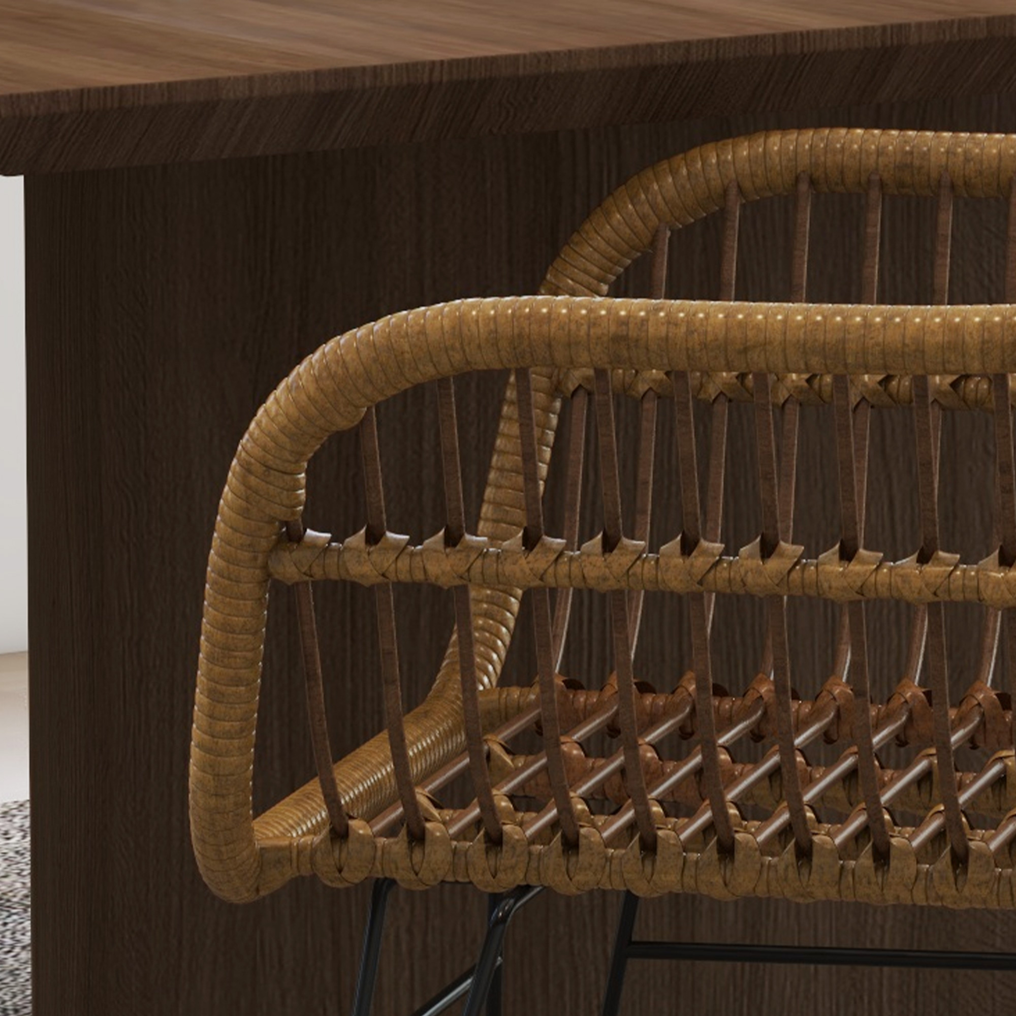 2-er-Set Stühle im Boho-Stil, Küchenstühle, PE-Rattan, 56 x 60 x 79 cm, Natur + Schwarz