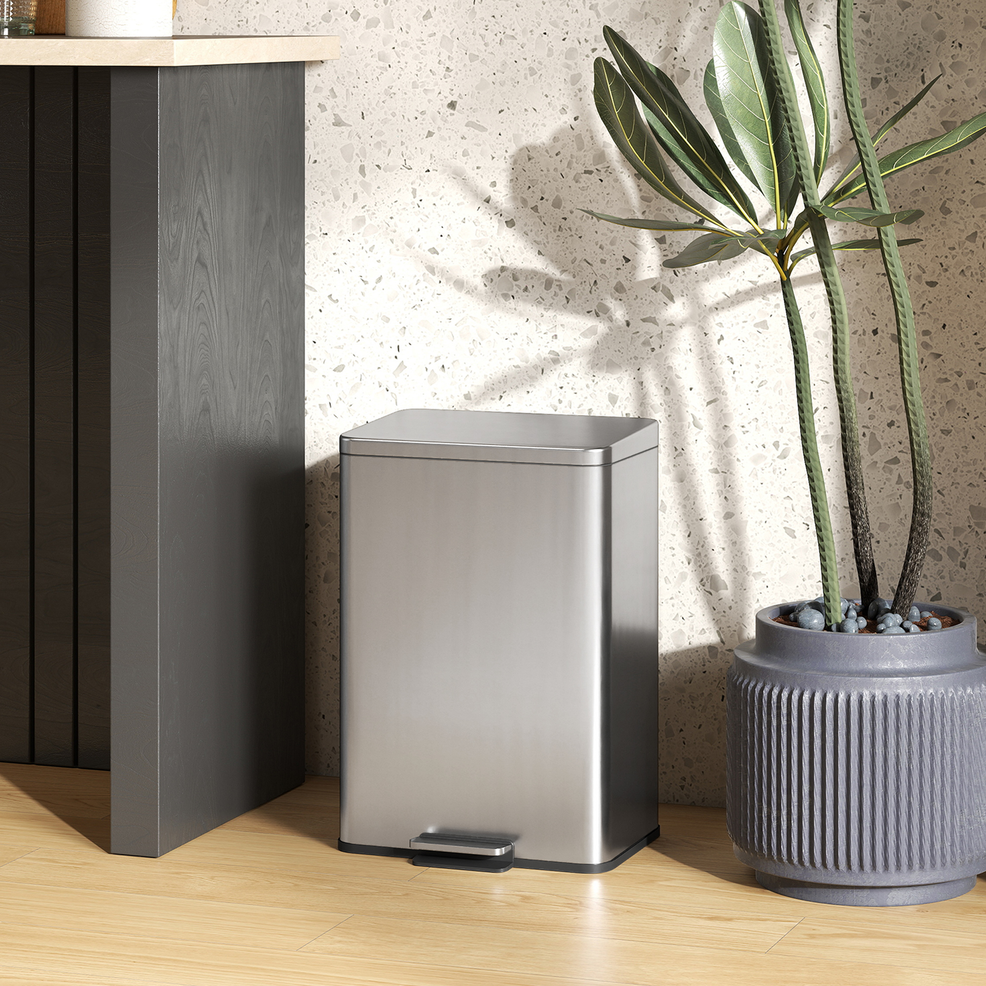 Mülleimer 20 L Treteimer mit Softclose-Deckel, Pedal, abnehmbar Inneneimer Silber, 34,2 x 30,6 x 44,2 cm