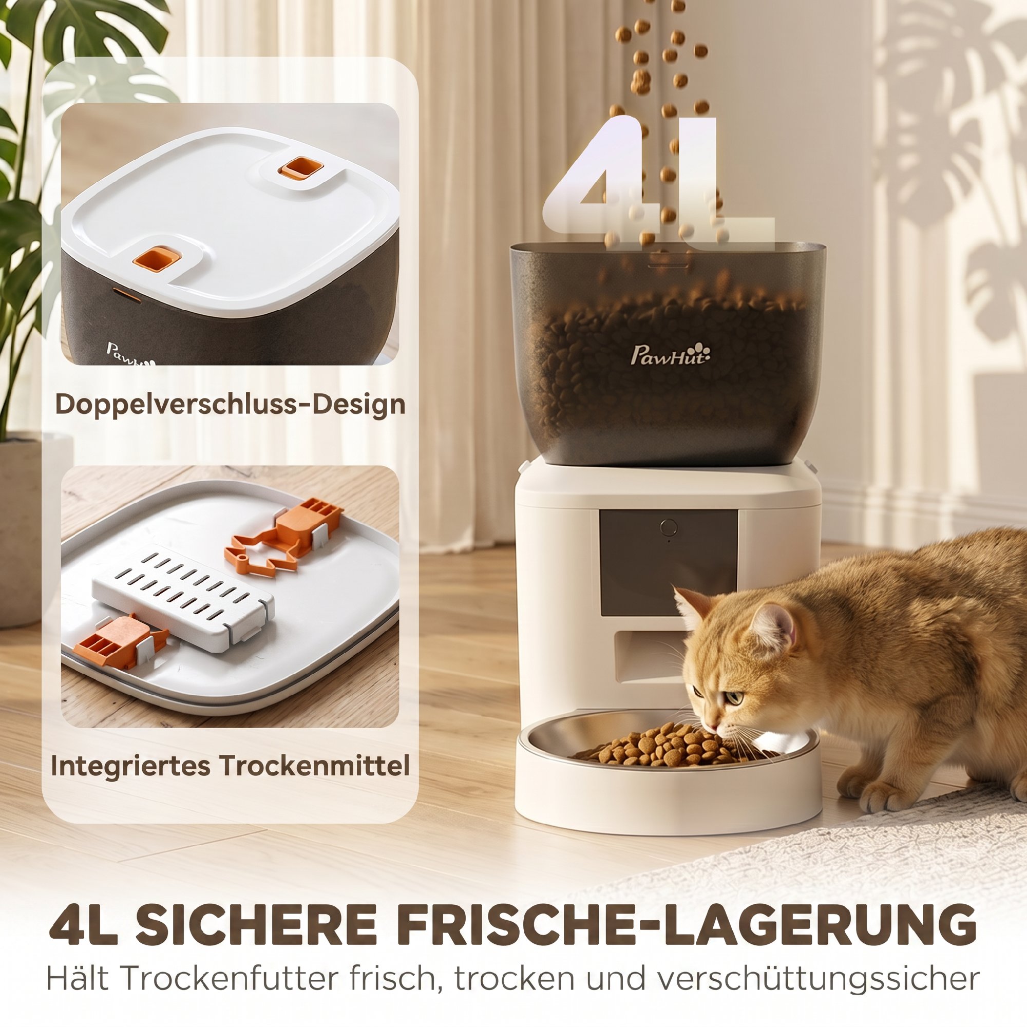 automatischer Katzenfutterautomat, WLAN, 4l, App-Steuerung, 1–10 Mahlzeiten, 10s Futterruf