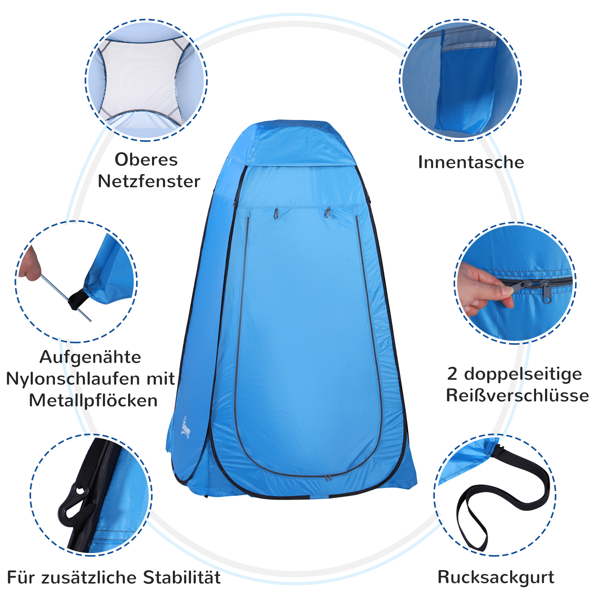 Pop up Toilettenzelt Mobiles Camping Duschzelt Umkleidezelt mit Innentasche Duschkabine Umkleidekabine Wasserfest Polyester Himmelblau 120 x 120 x 190 cm