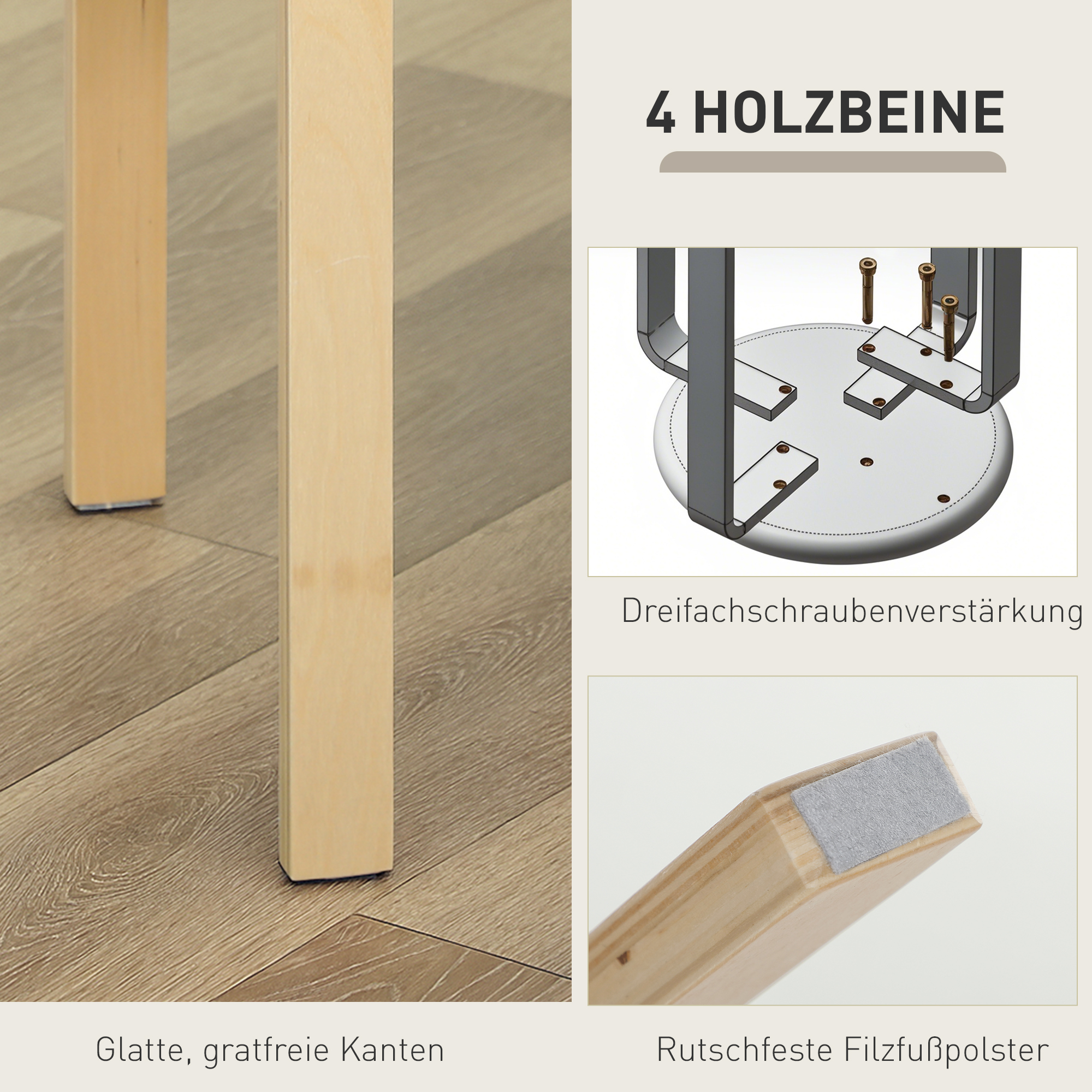 Polsterhocker im 4er-Set, stapelbar, lackierte Oberfläche, Holzbeine, Braun