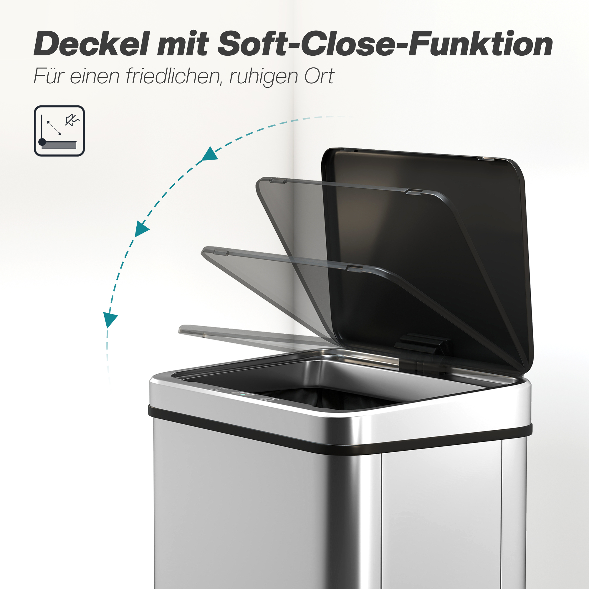 Sensor Mülleimer 40L Edelstahl Automatischer Mülleimer mit Soft-Close-Deckel Bewegungssensor 35,5 x 26 x 55 cm Silber