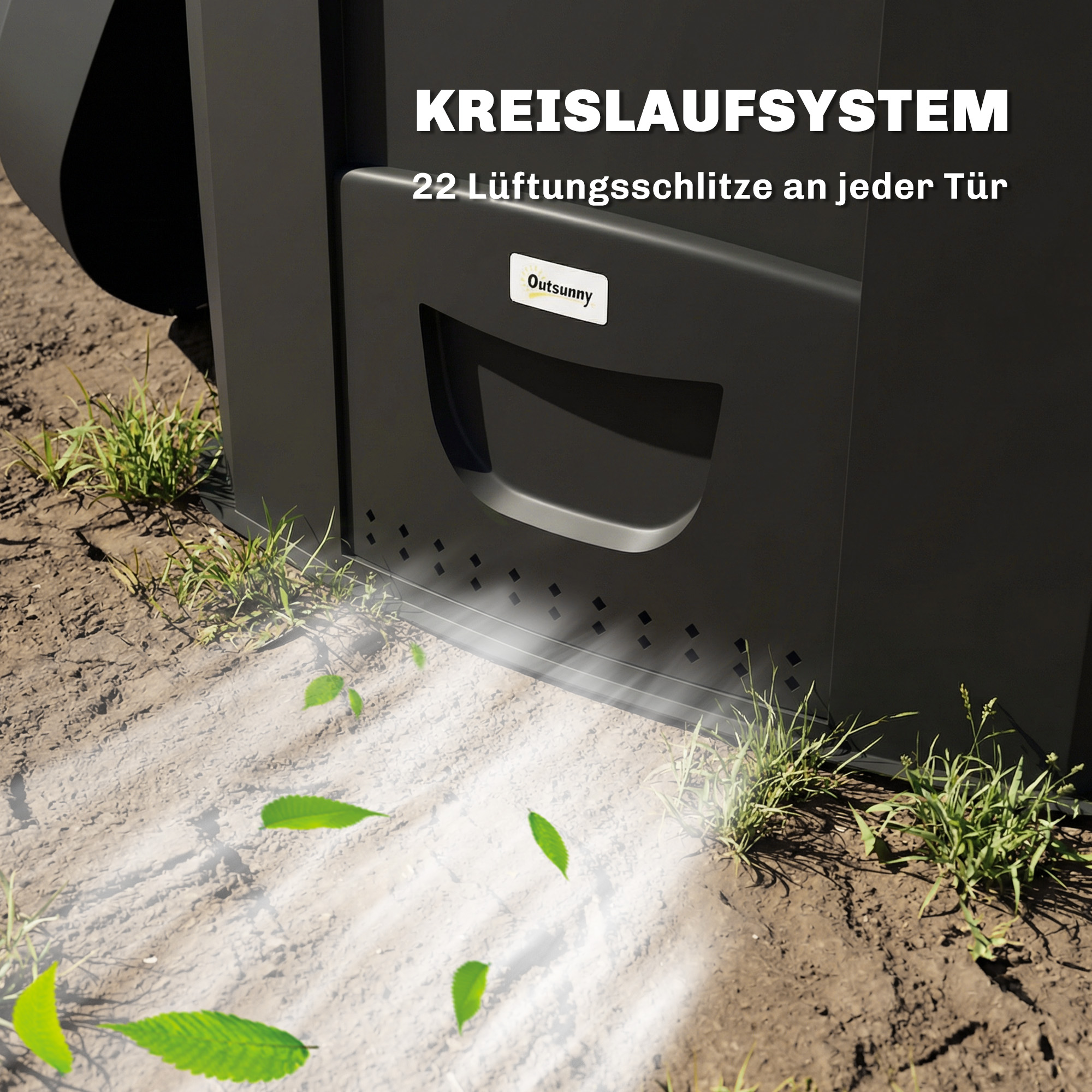 240L Gartenkomposter, Dreieckiger Kompostbehälter mit 3 Türen, Schwarz