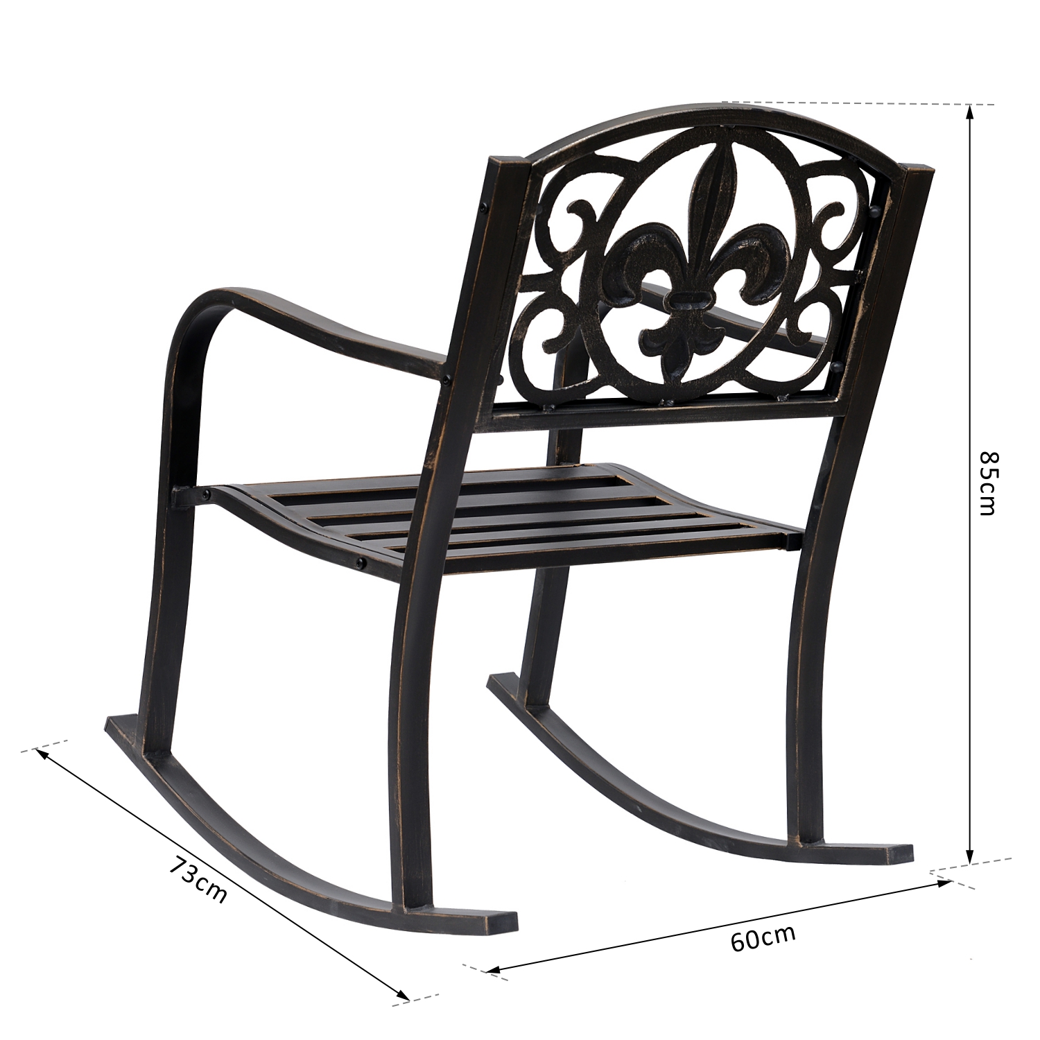 Schaukelstuhl Gartenstuhl Schwingsessel antik Garten Metall Bronze B60 x T73 x H85cm