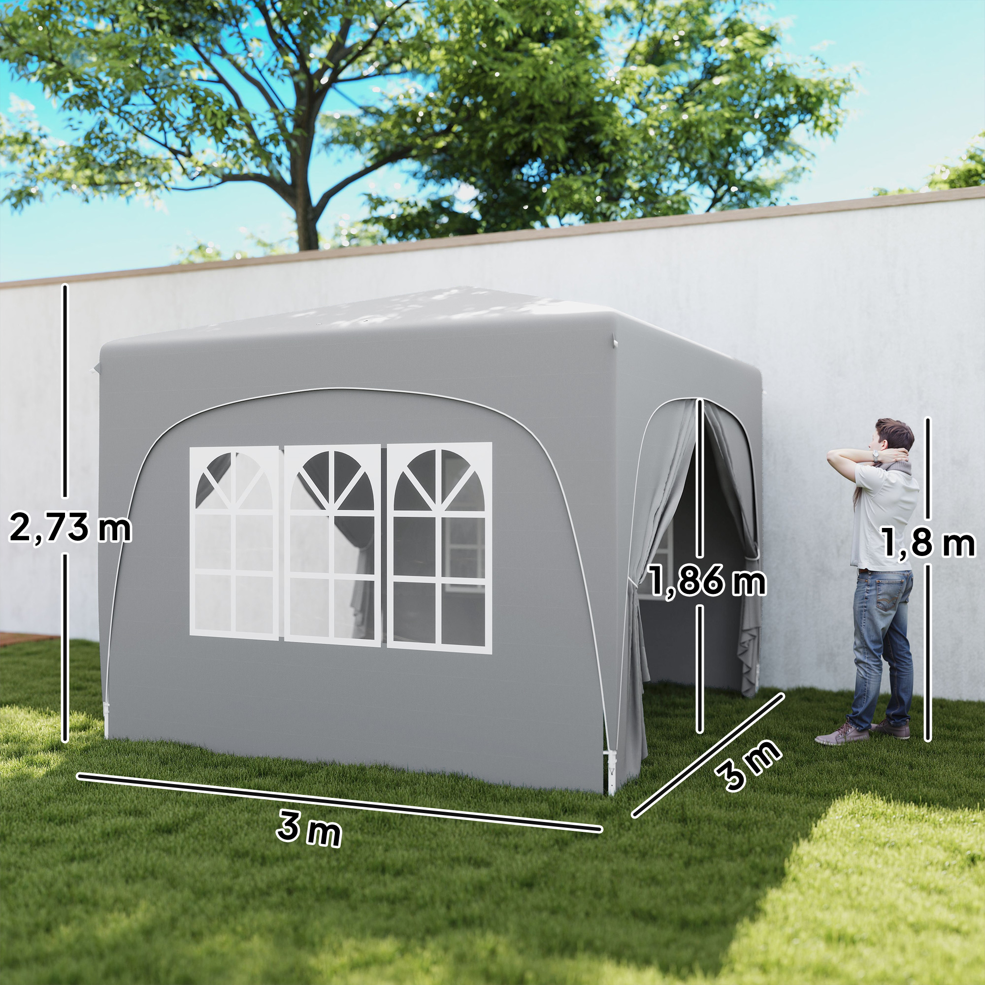 3 x 3 m Pavillon, Pop-up Gartenzelt mit Seitenwänden und Tragetasche, UPF50+, höhenverstellbar, Sand
