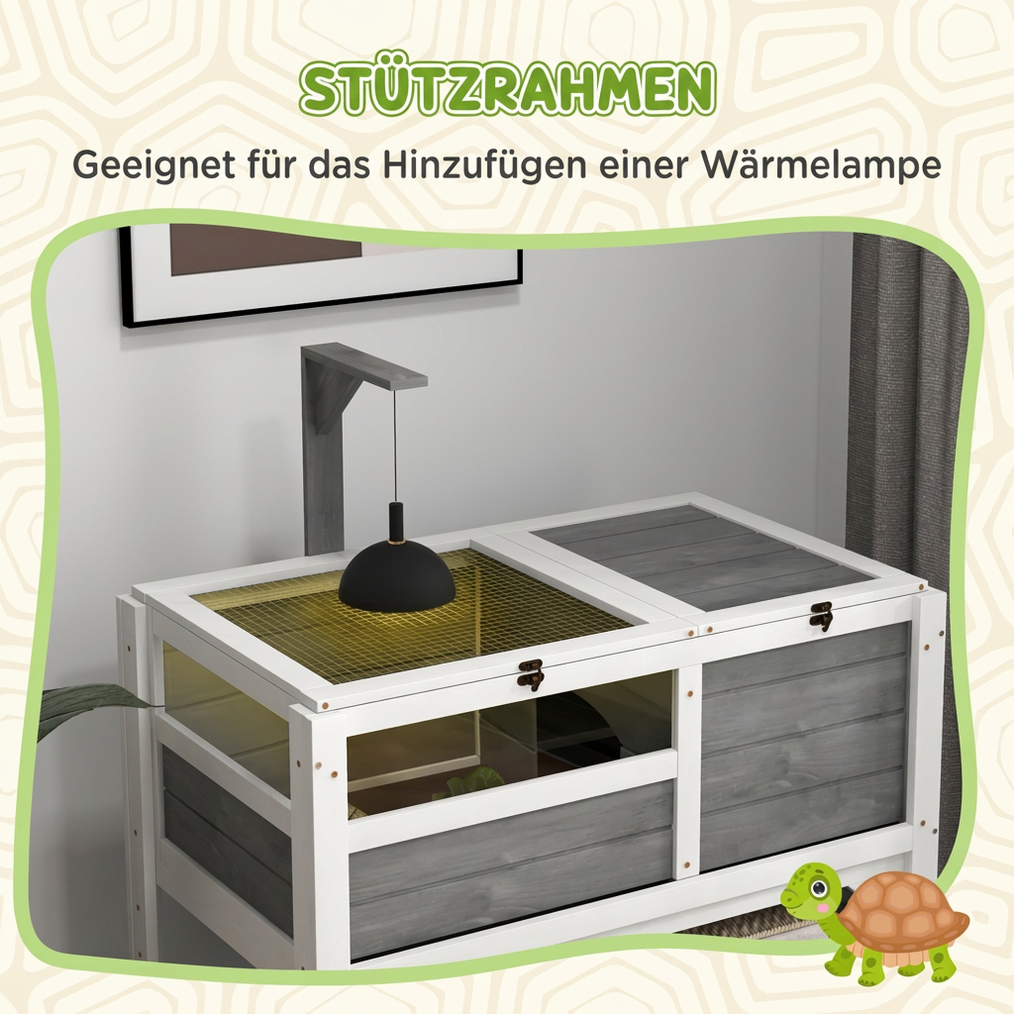 Schildkrötenhaus Holz Schildkrötengehege mit Regal, Lampenhalterung Haupthaus Acrylfenster Klappdach abnehmbar Wanne