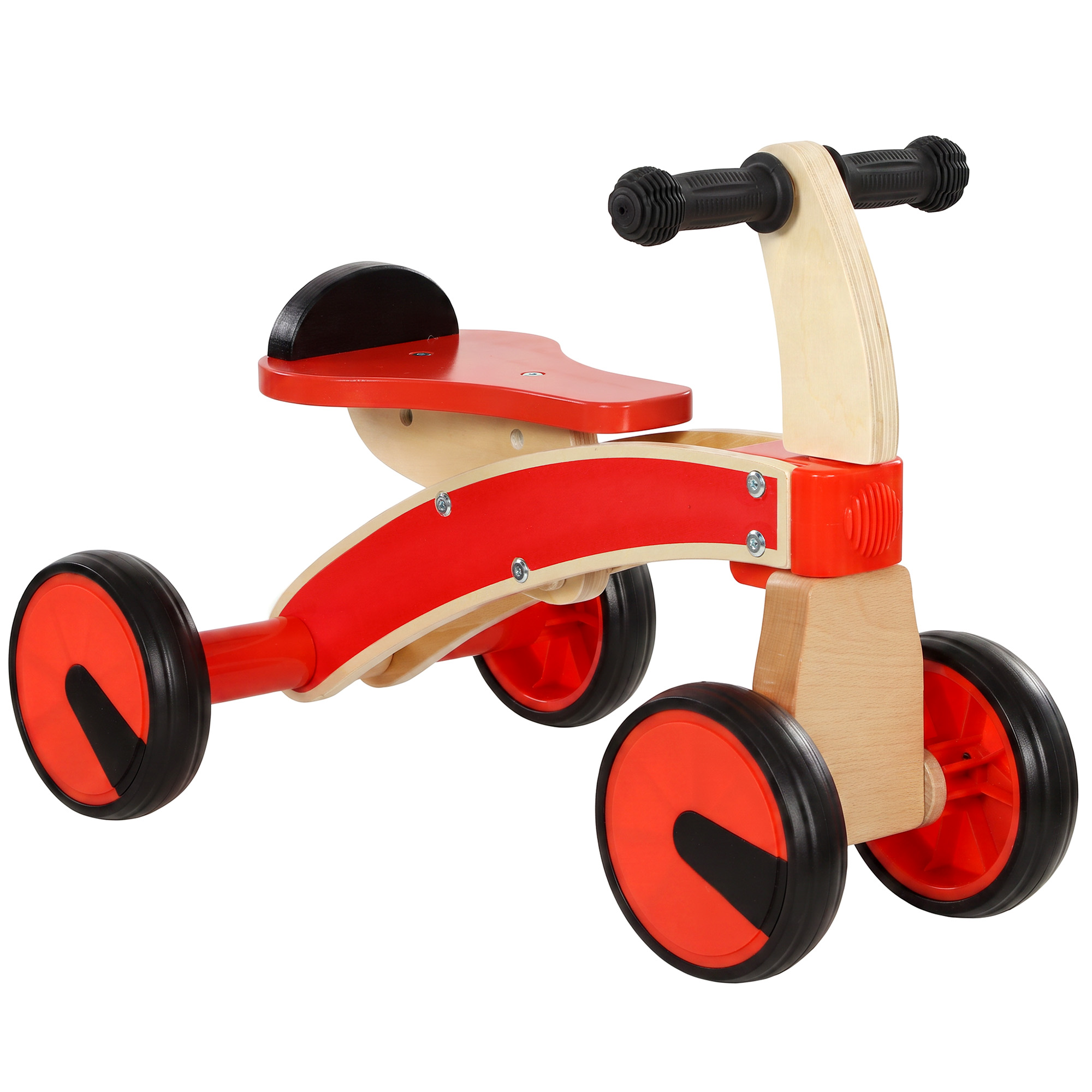 Rutschauto Kinder, Holz Rutschfahrzeug mit EVA-Rädern, höher Rückenlehne Kinder von 2–3 Jahre, Rot