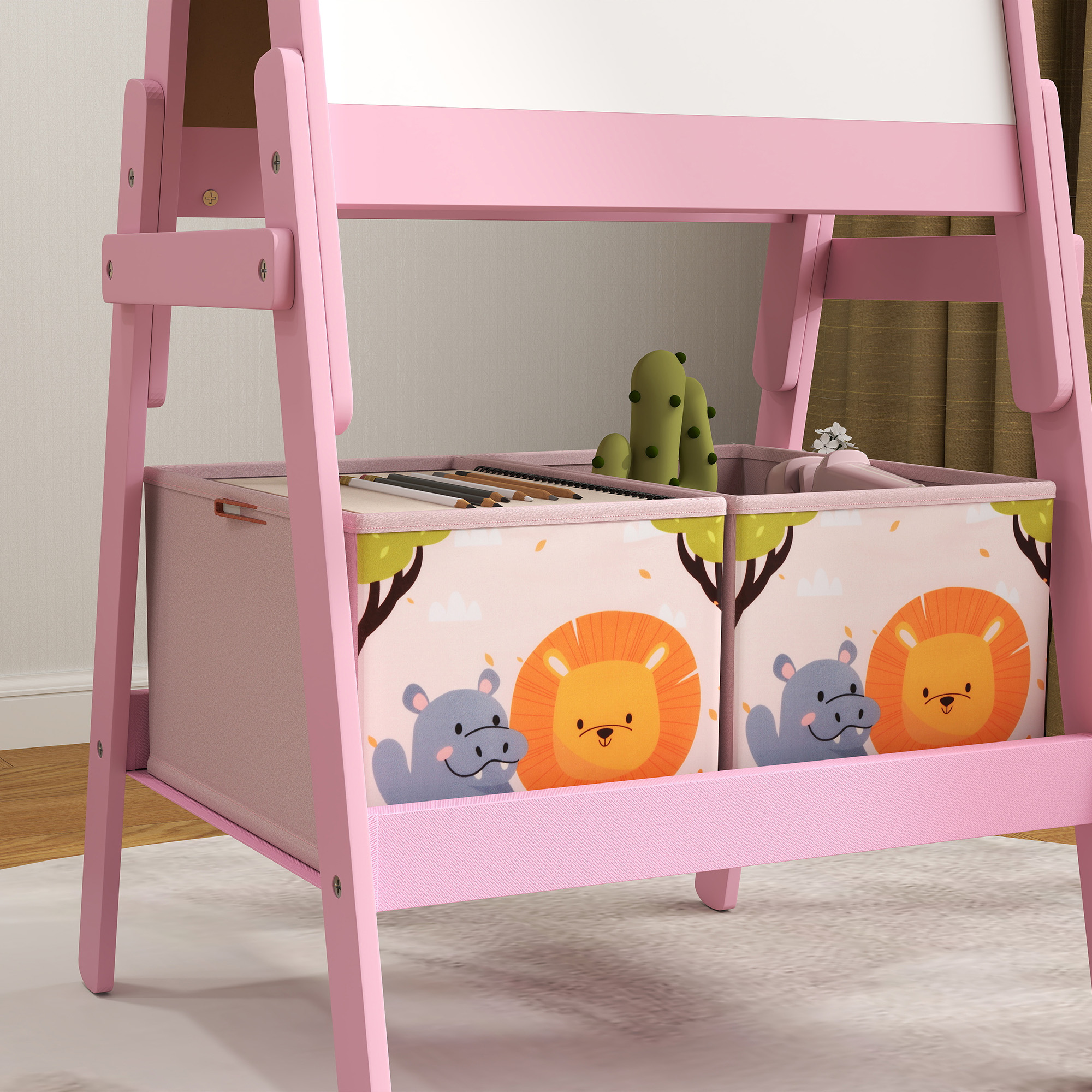 2-in-1 Kindermalstaffelei mit Whiteboard, Kreidetafel, Aufbewahrungsboxen, für Kinder im Alter von 3-8 Jahren, Rosa