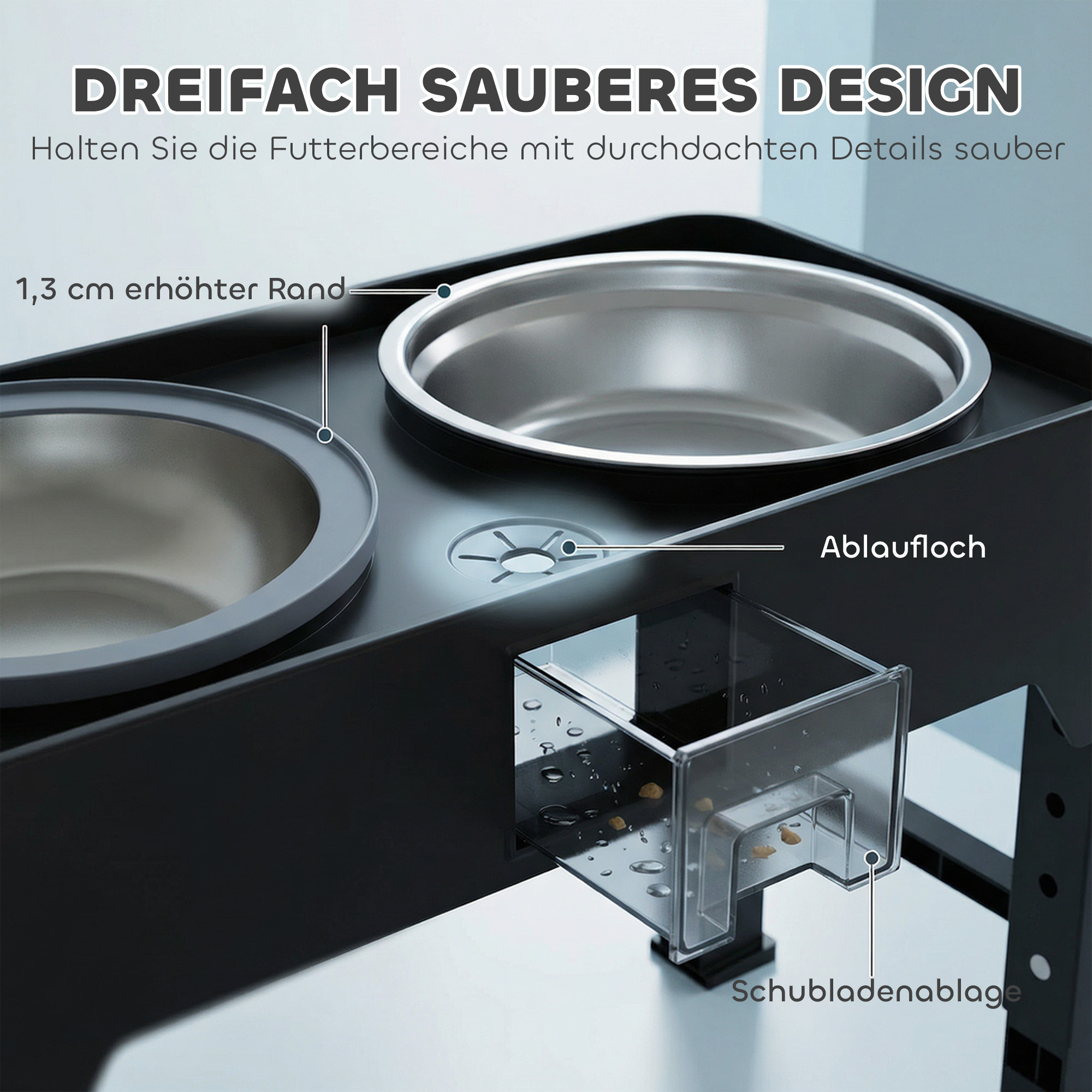 erhöhter Hundenapf Höhenverstellbar Futternapf mit Wassernapf 2 Edelstahlnäpfen für kleine bis große Hunde Schwarz