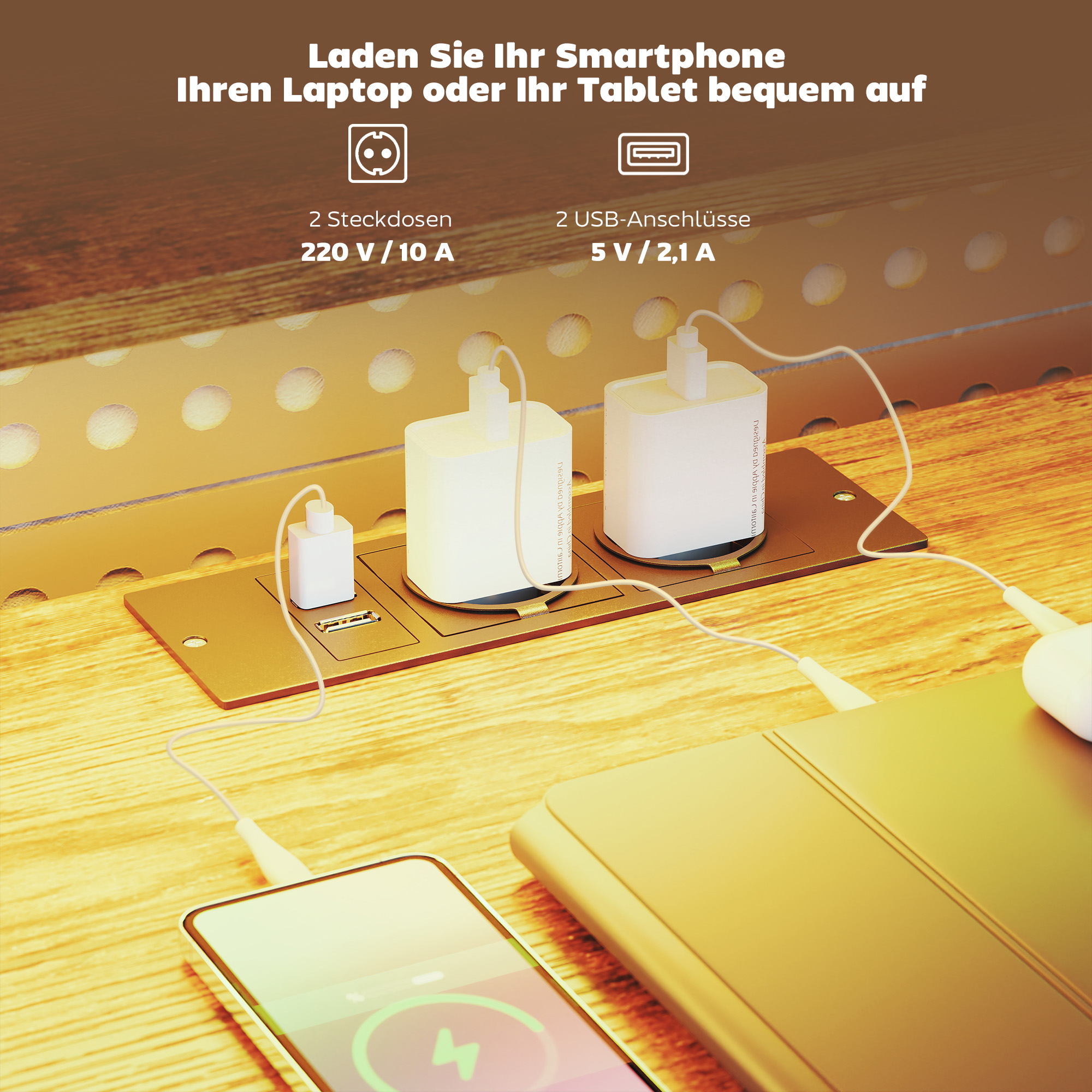 Gaming Tisch L-förmig Schreibtisch mit Stromanschluss LED-Beleuchtung 4 Schubladen Monitorständer 155x110x91,4 cm Braun