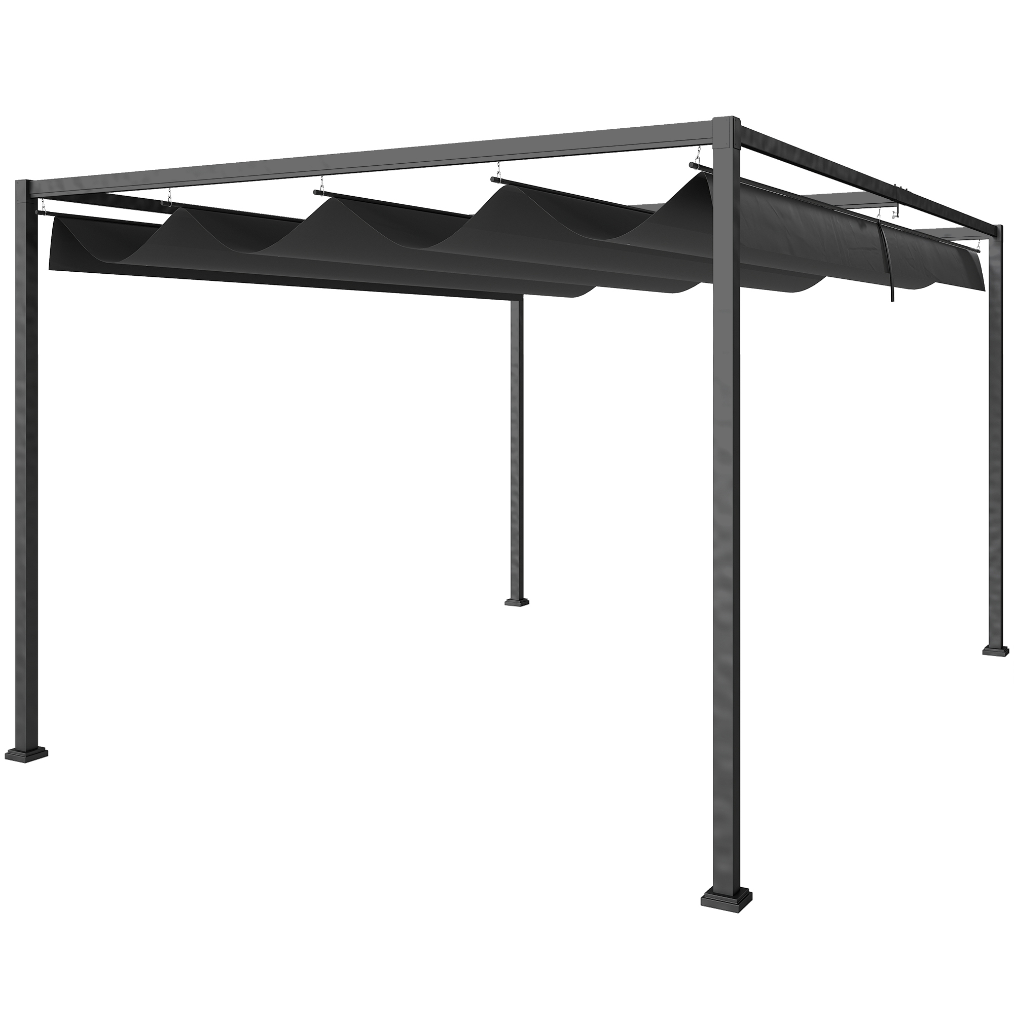Pergola ca. 3x2m Garten Pavillon Terrassendachung Metall Freistehender Gartenpavillon mit Verstellbares Dach, UV Schutz, Sonnenschutz für Terrasse und Garten, Schwarz+Grau