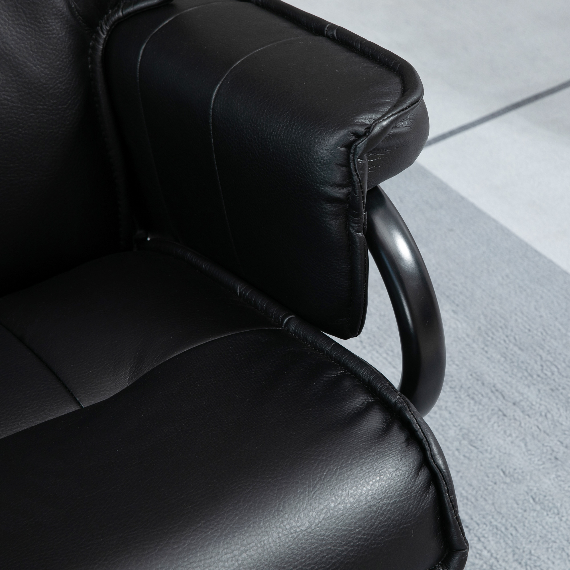 Relaxsessel mit Hocker, drehbar, neigbare Rückenlehne, Stahlrahmen, schwarz