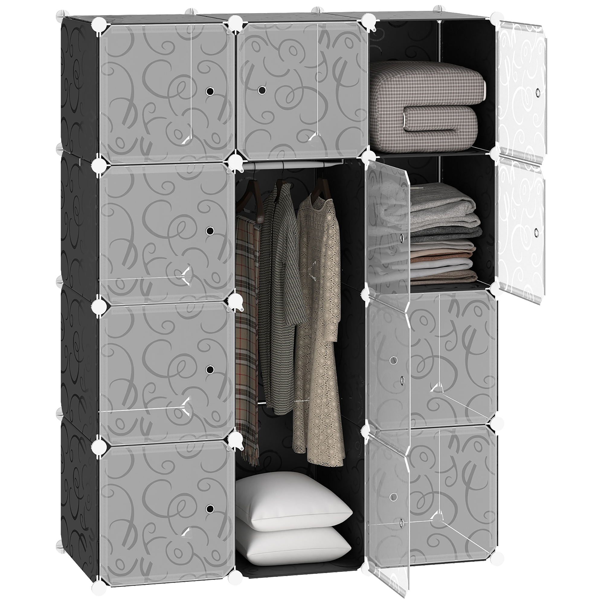 DIY Kleiderschrank Regalsystem mit 2 große und 9 kleinen Würfeln DIY-Würfelregal, Schuhregal, Aufbewahrungsregal für Büchern Spielzeug Schwarz 111 x 47 x 145 cm DIY Kleiderschrank Regalsystem mit 2 große und 9 kleinen Würfeln DIY-Würfelregal, Schuhregal, Aufbewahrungsregal für Büchern Spielzeug Schwarz 111 x 47 x 145 cm