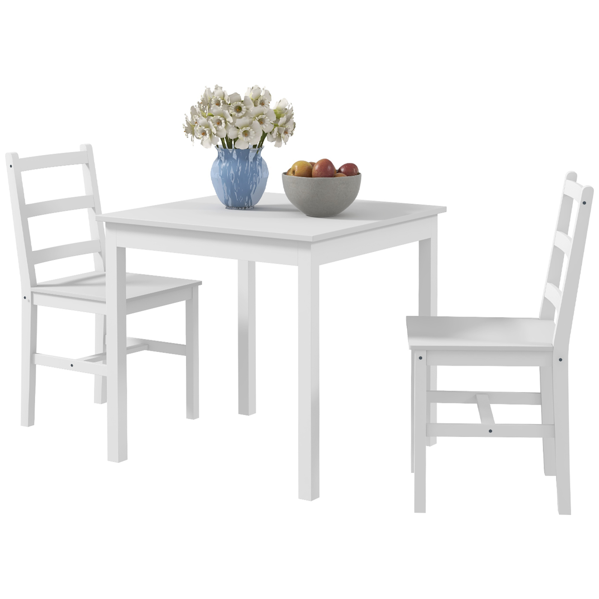 3-teilige Essgruppe Sitzgruppe Tisch mit Stühlen, Massivholz, Weiß 3-teilige Essgruppe Sitzgruppe Tisch mit Stühlen, Massivholz, Weiß