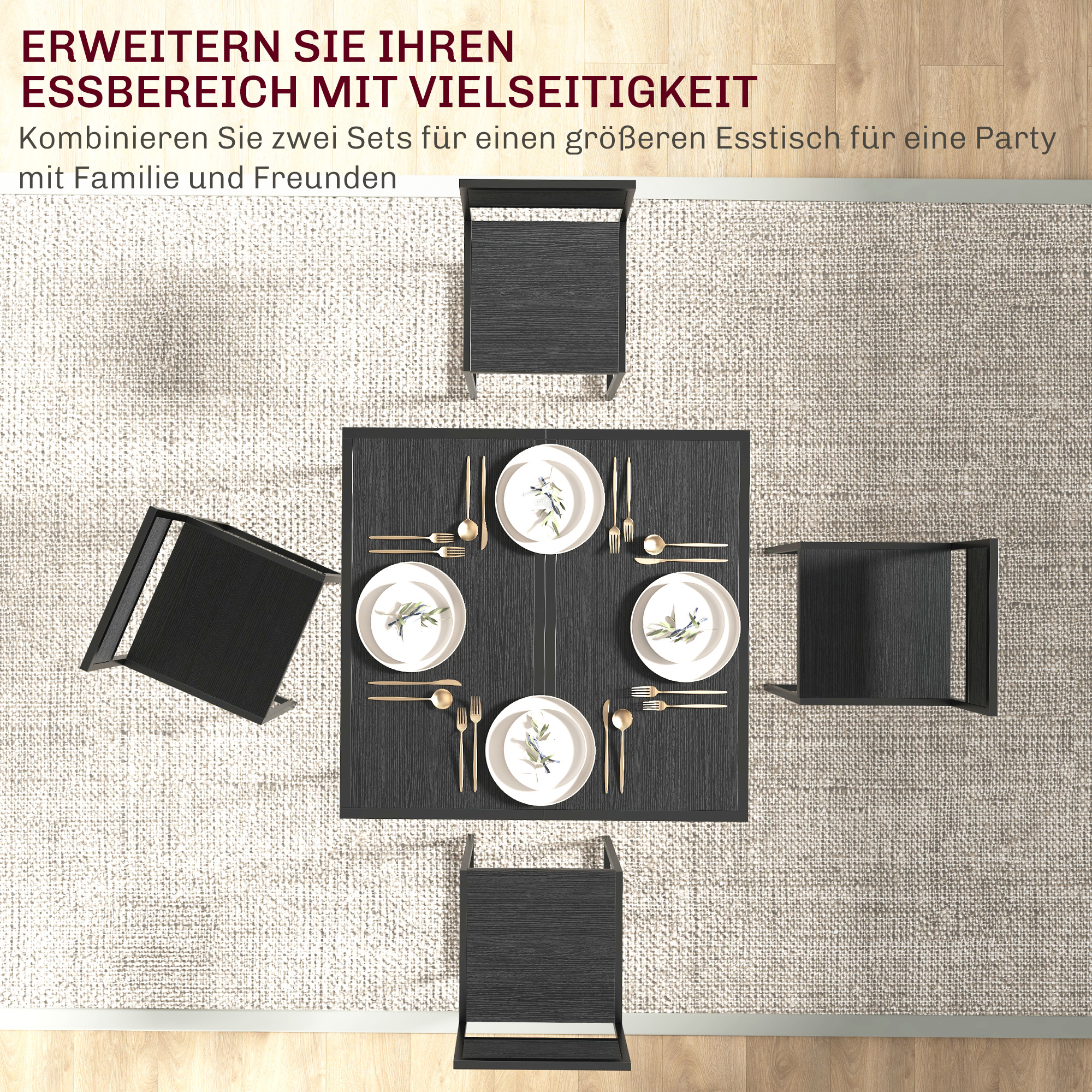 3-teiliges Bartisch-Set Hochtisch-Set 3-teilig, 2 Stühle, 1 Tisch, 90 cm x 47 cm x 76 cm, Schwarz