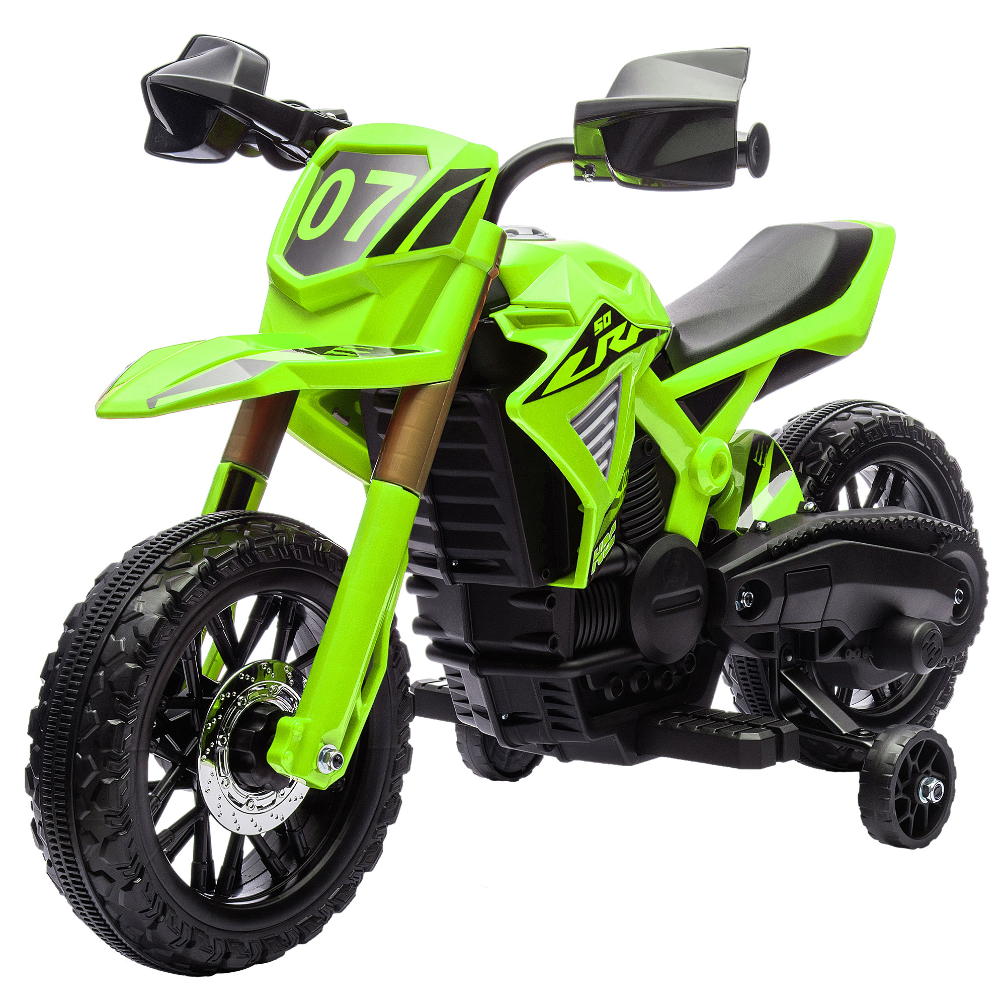 Elektro-Motorrad für Kinder, 6V Batterie-Antrieb, Stützräder, Hupe, Startgeräusch, 3-8 Jahre, Grün