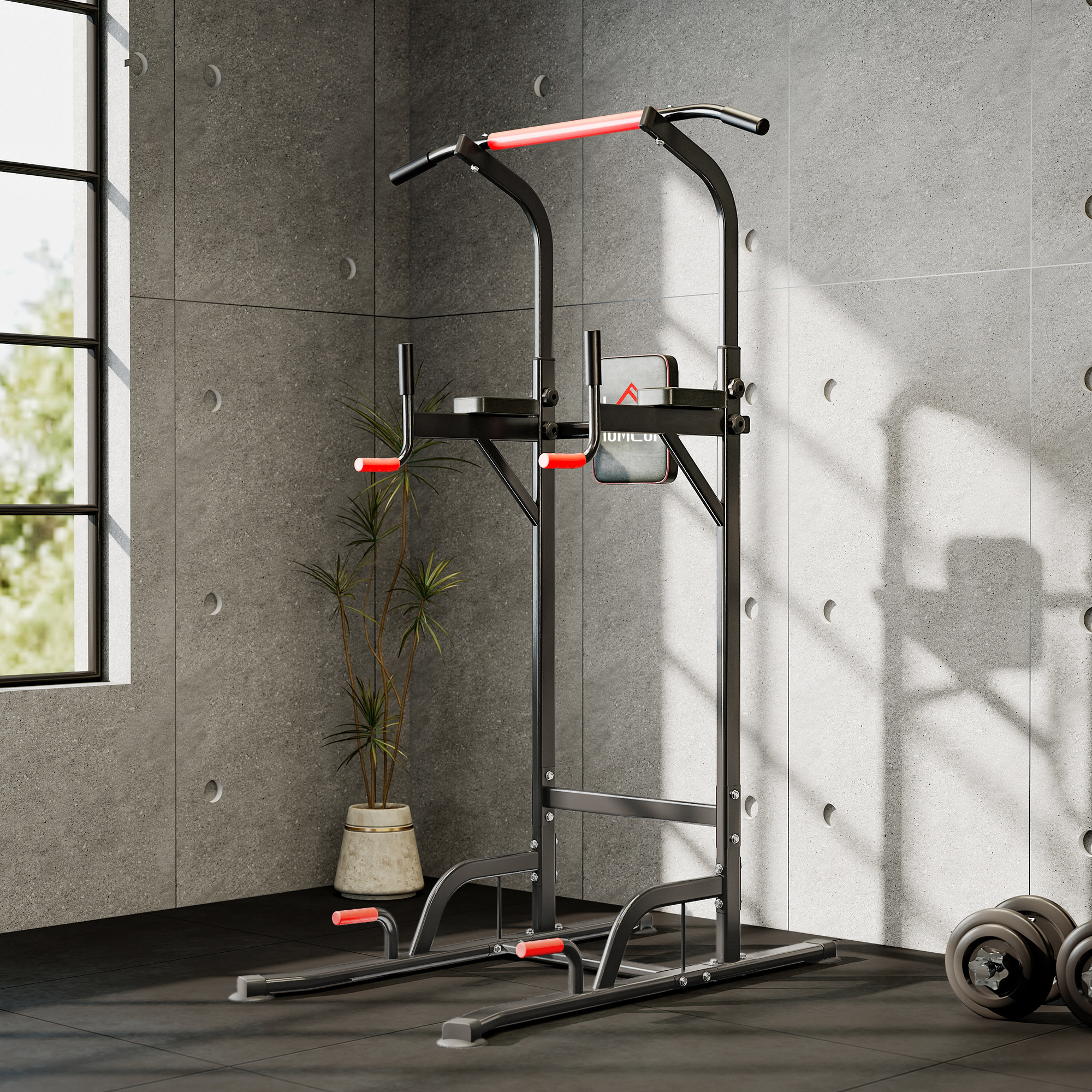 Power Tower höhenverstellbar Dip Station mit Klimmzugstange Saugnäpfe, Gepolstert Trainingsgerät für Zuhause