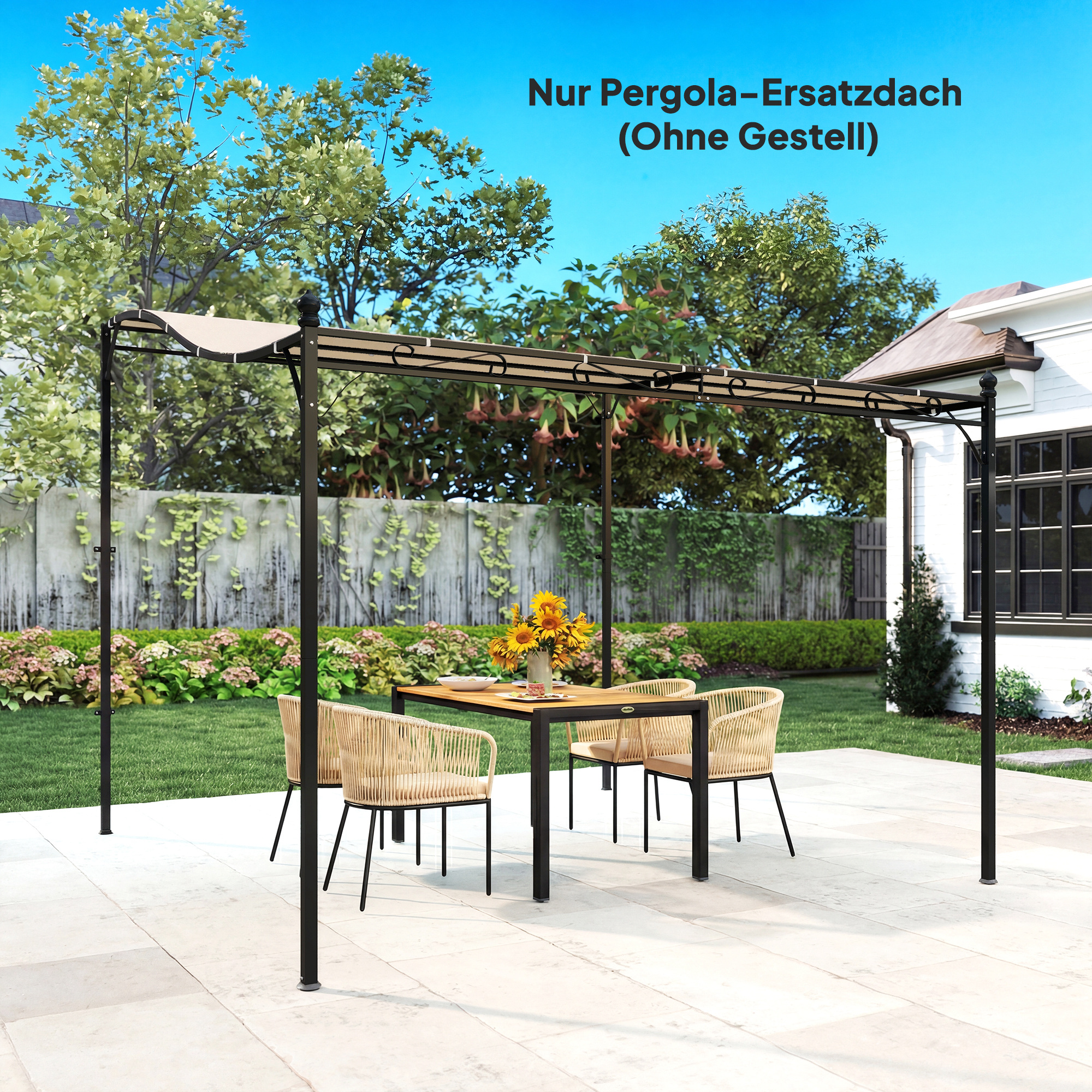 Ersatzdach für Pergola Sonnensegel für Terrassenüberdachung Ersatz-Dachplane für 3 x 3 m Pavillon 298x293 cm Cremeweiß