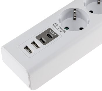 Steckdosenleiste mit Ladebuchsen für USB / USB-A /USB-C,3-fach, weiß, 1,5m Kabel