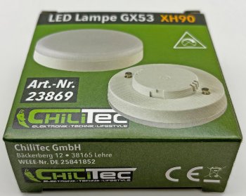 LED Leuchtmittel GX53 "XH 90" warmweiß, 9W, 805lm, Ø75x25mm, 120°, 3000k