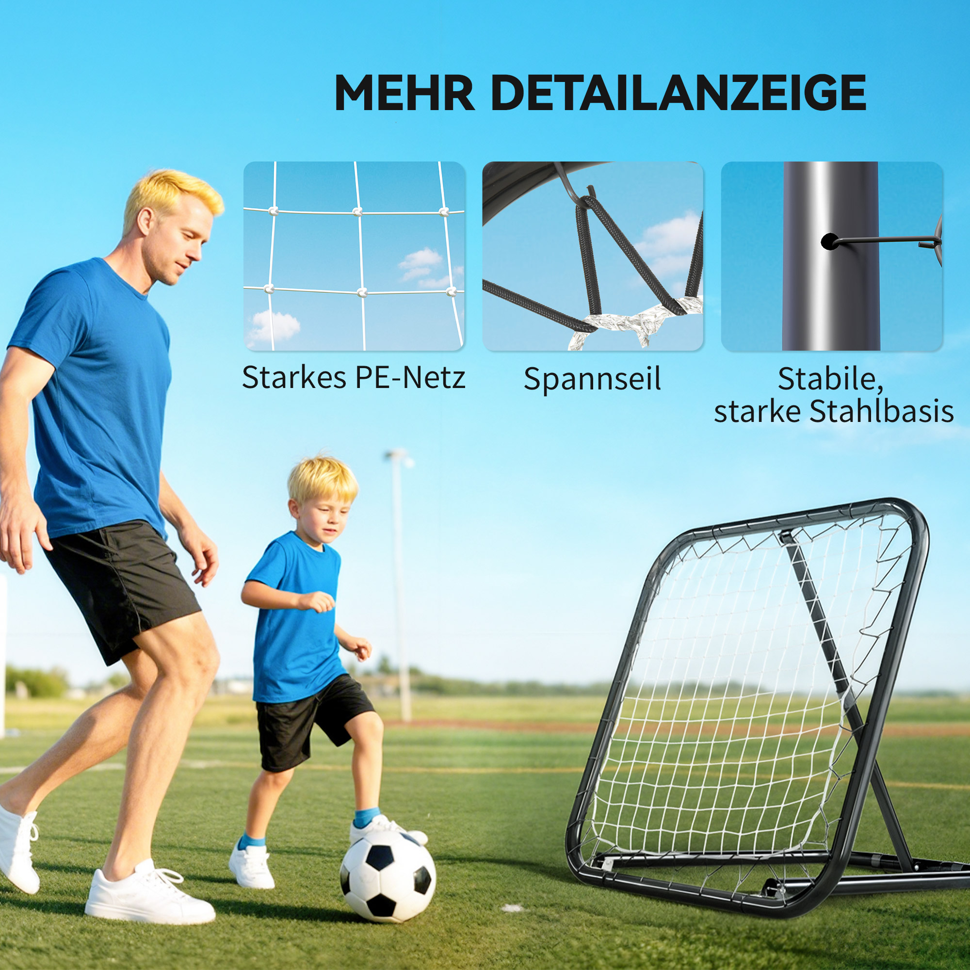 Rebounder für Fußball, 78 x 84 cm Prellwand mit Heringen, verstellbar in 5 Stufen, tragbar, Kickback Tor, Fußballtor für Jugendliche, Fußball Trainingszubehör für Baseball Training Weiß