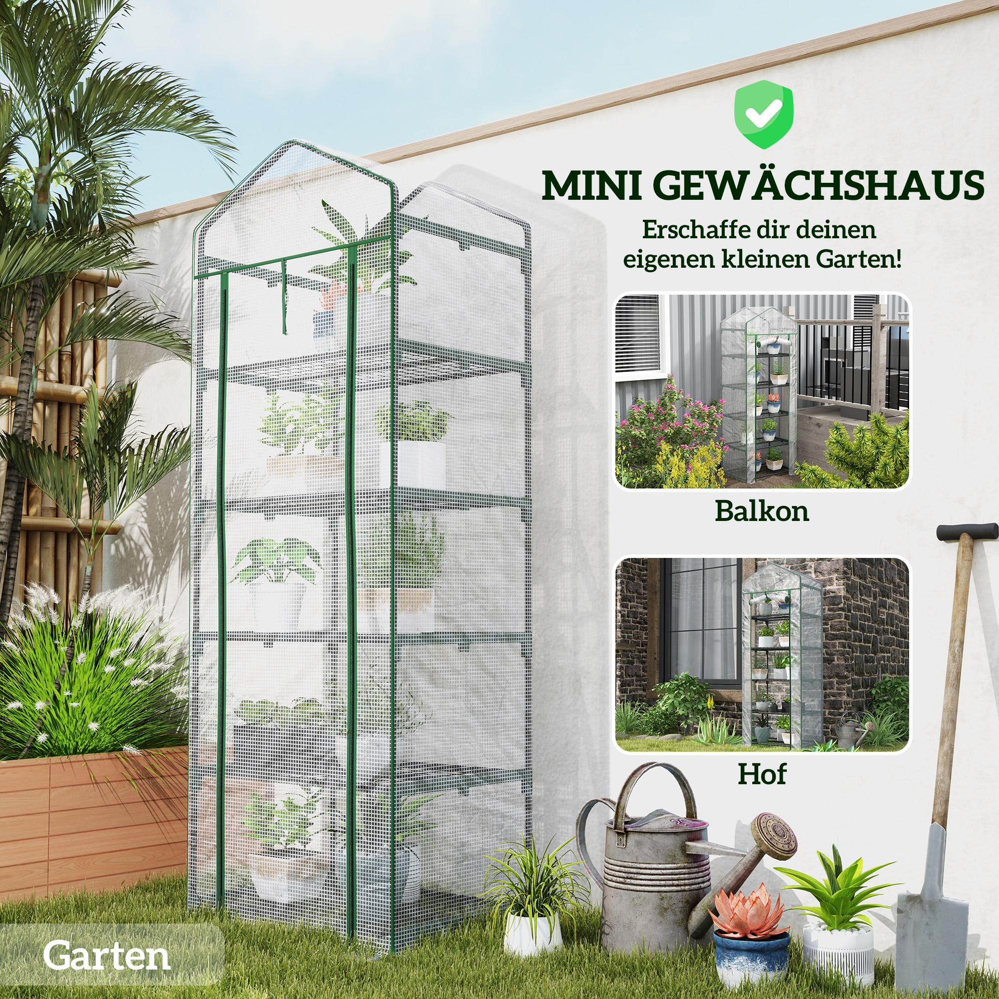 Mini-Gewächshaus für Blumen oder Gemüse, Stahl, Kunststoff, 69L x 49B x 193H cm, Weiß