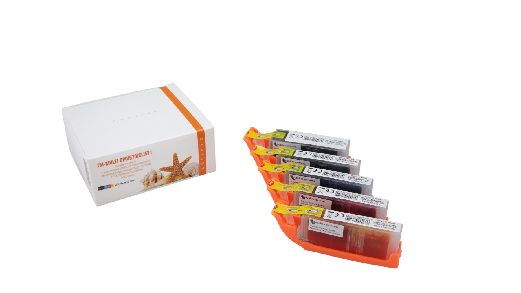 Multipack PGI570/CLI571 alternativ Tinte für Canon / 0372C004 / PGI57025ml / CLI571BK,C,M,Y12,2ml Multipack PGI570/CLI571 alternativ Tinte für Canon / 0372C004 / PGI57025ml / CLI571BK,C,M,Y12,2ml