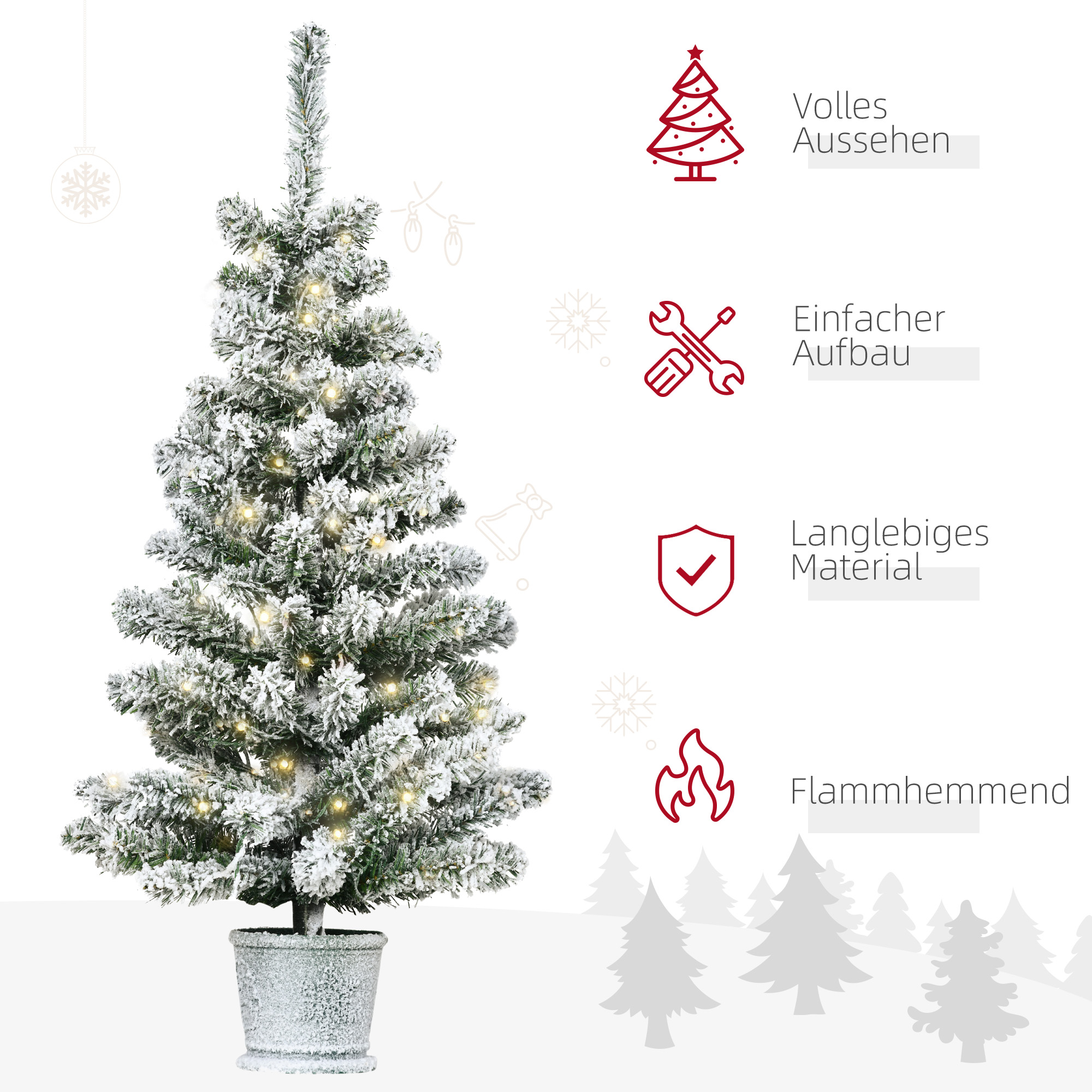 Mini-Weihnachtsbaum Ø40x90 cm, Kunstschnee, 60 LEDs, feuerfest, Kunststoff, Grün/Weiß