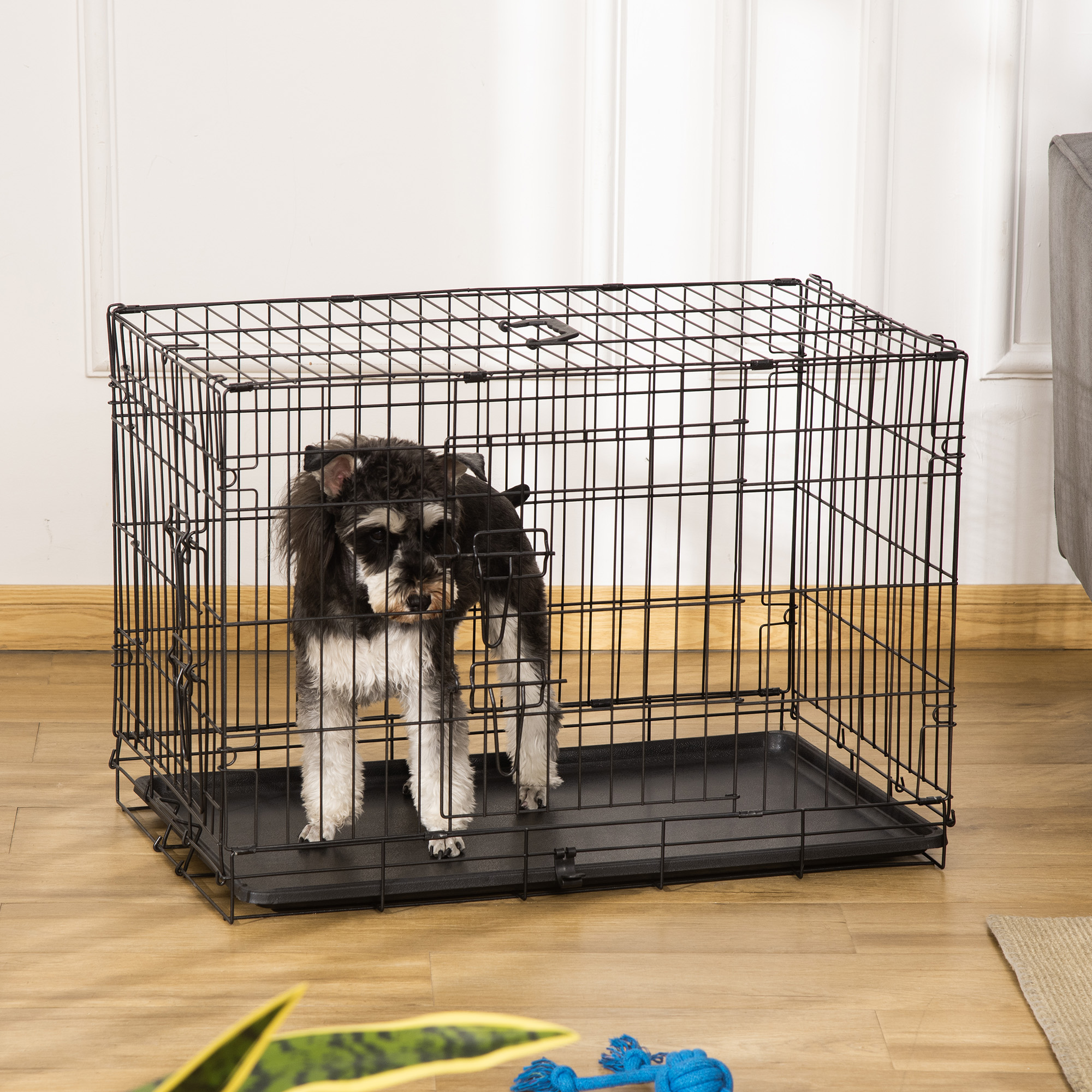Hundekäfig, Transportkäfig, Drahtkäfig, herausnehmbare Bodenwanne, Schwarz