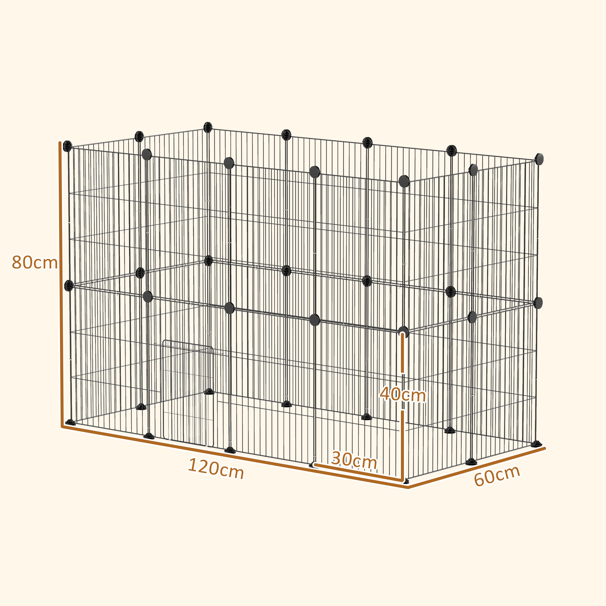 Kleintierkäfig, Außengehege, modulare Bauweise, 0,72 m² Fläche, Stahl, Schwarz
