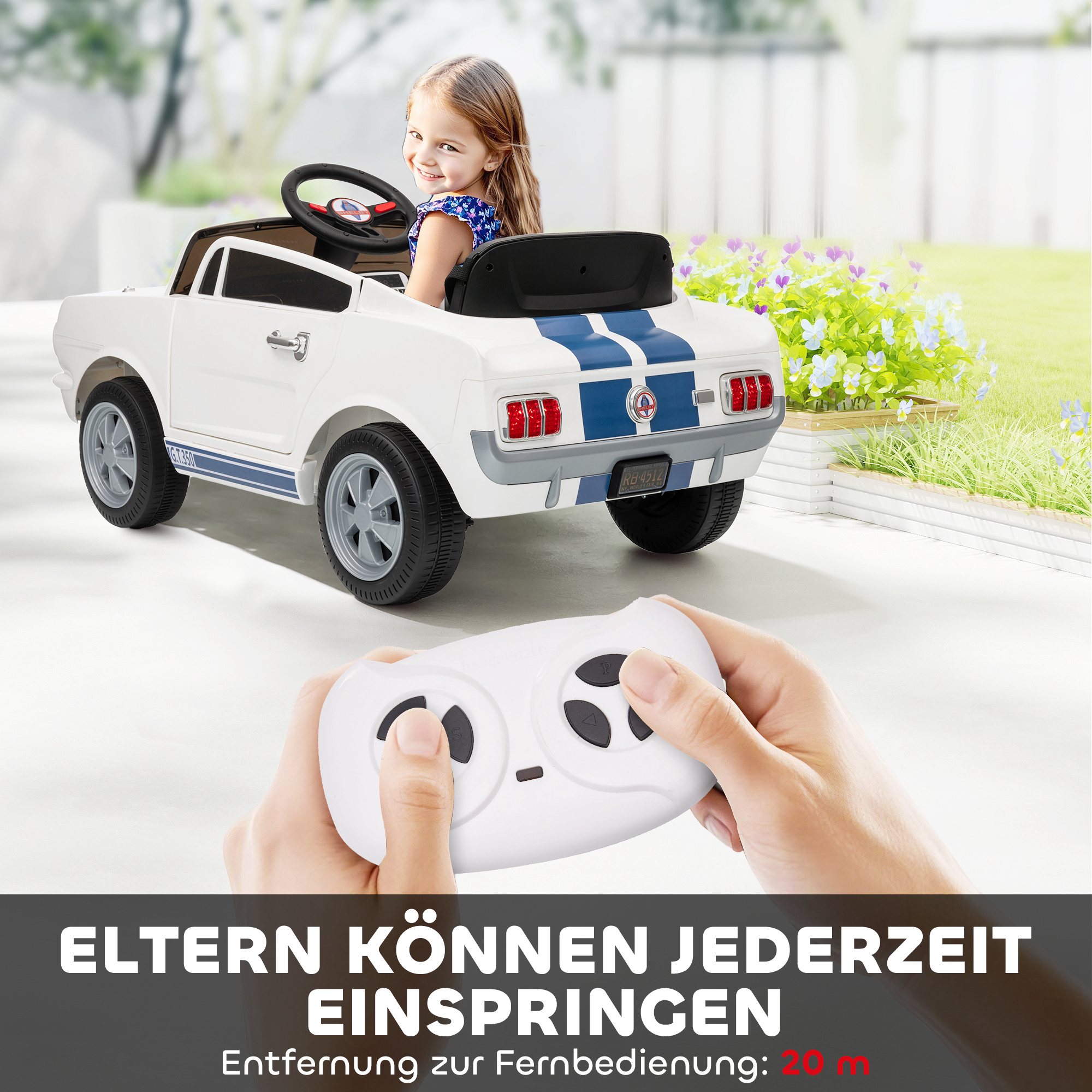 Kinder Elektroauto 12V Kinderauto mit 2,4 GHz Fernbedienung, 2 Motor Hupe, LED, Musik Weiß