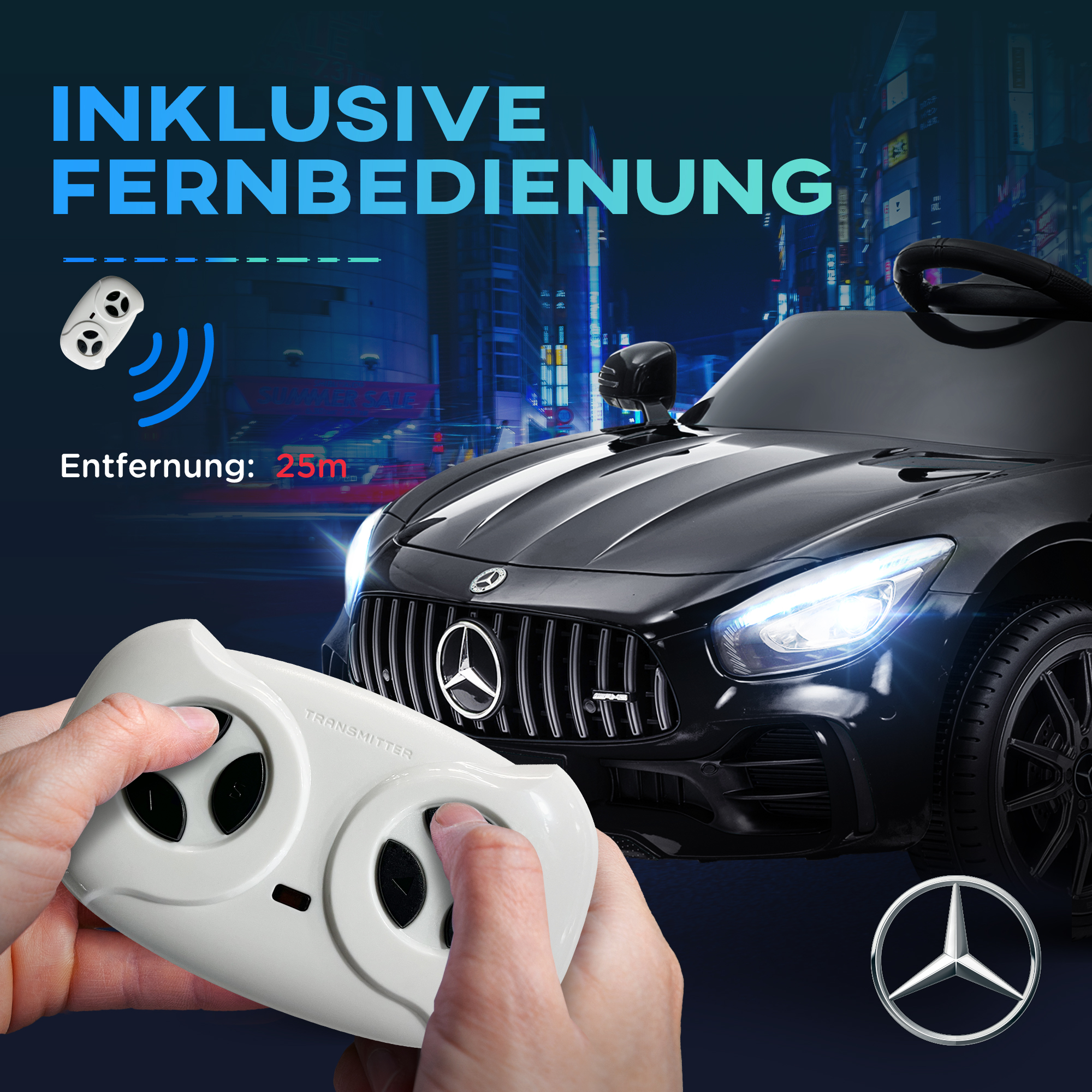 Elektro-Kinderauto, Mercedes, 3-5 km/h, Fernbedienung, Licht & Musik, Schwarz