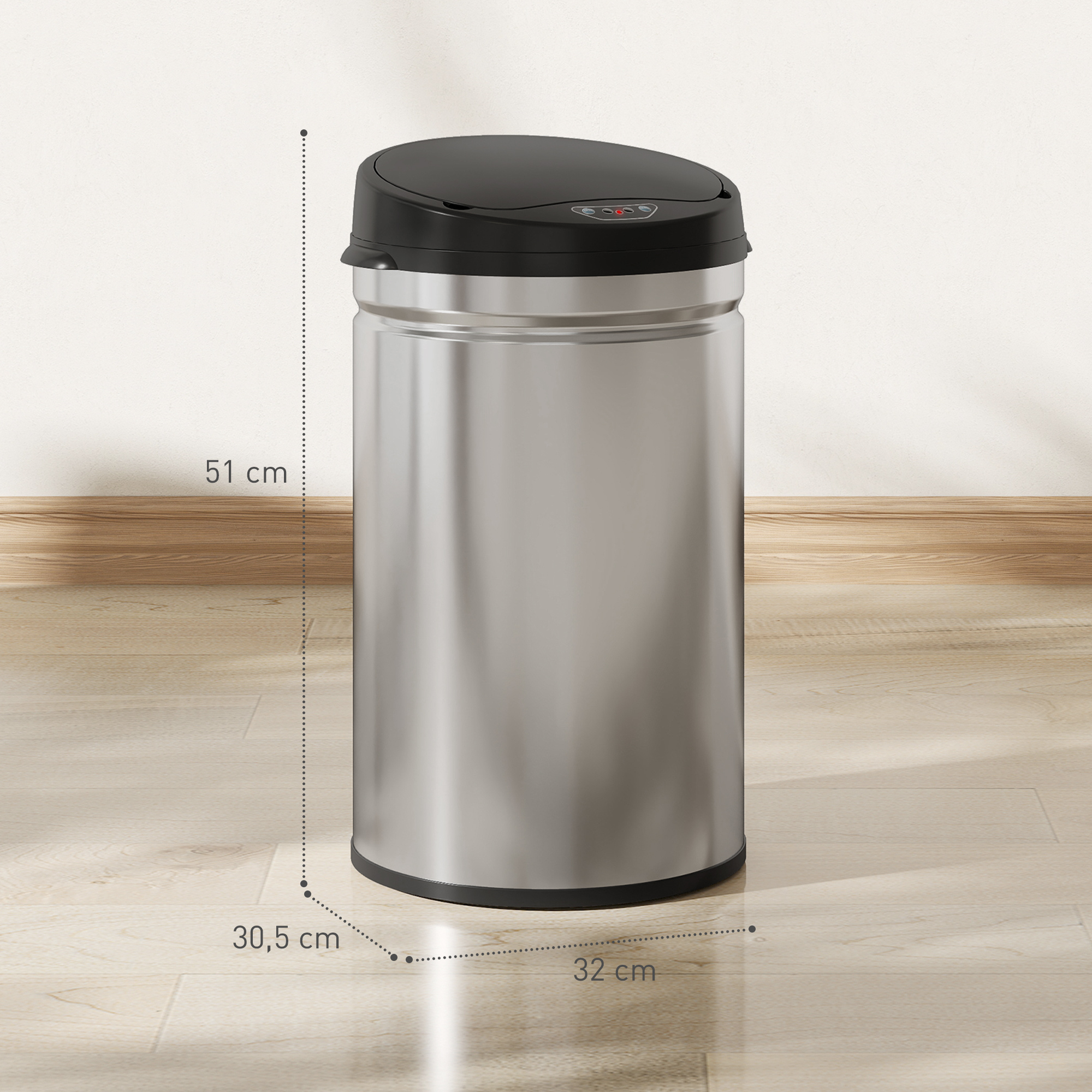 30 Liter Sensor-Mülleimer mit Soft-Close-Funktion, berührungsfreier Abfalleimer aus Edelstahl für hygienische Küchen